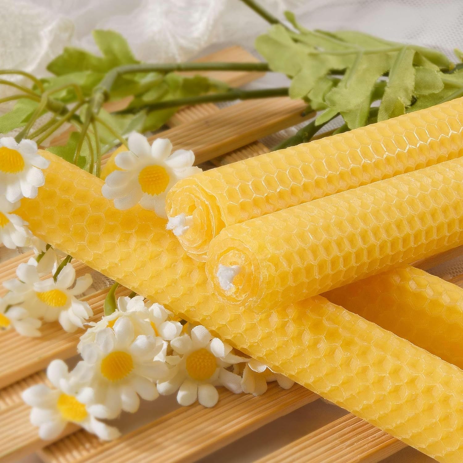 Natural 8 Inch Handmade Honeycomb Candlesticks Bee waxs Taper Candles 6 Pack Hours Burning Time-Bees Wax with Smokeless,Dripless and Unscented for Home Decor Party Dinner - Image 3