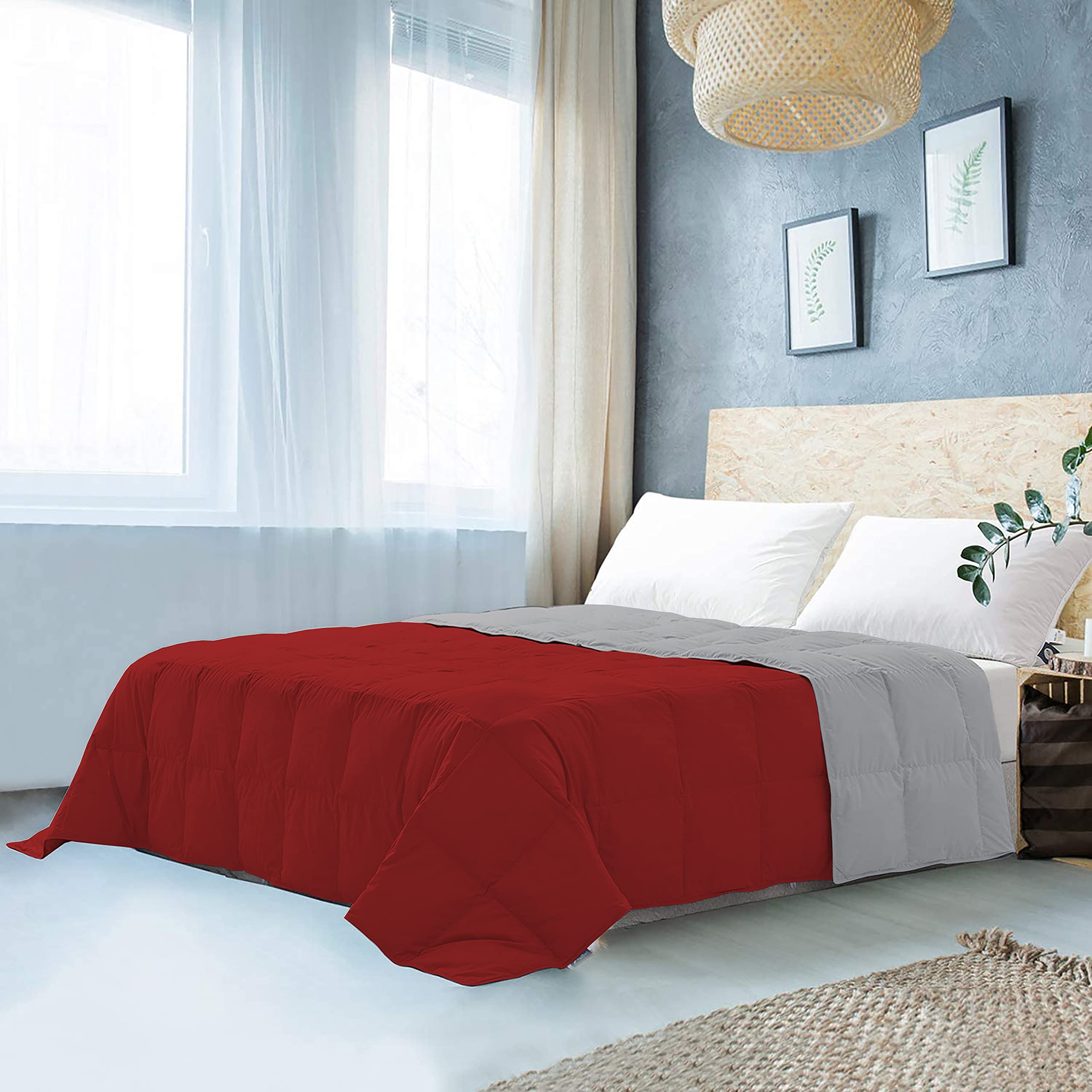 YRM Bedding's Microfiber Reversible 200 GSM All Season AC Comforter (90" x 100" Inches/228cm x 254cm) - Double Bed|Silver/Burgundy-picture-29