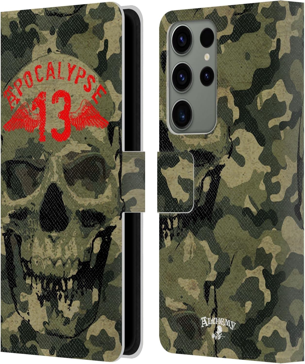 Head Case Designs Officially Licensed Alchemy Gothic Camo Skull Skull Leather Wallet Case Compatible with Samsung Galaxy S23 Ultra 5G