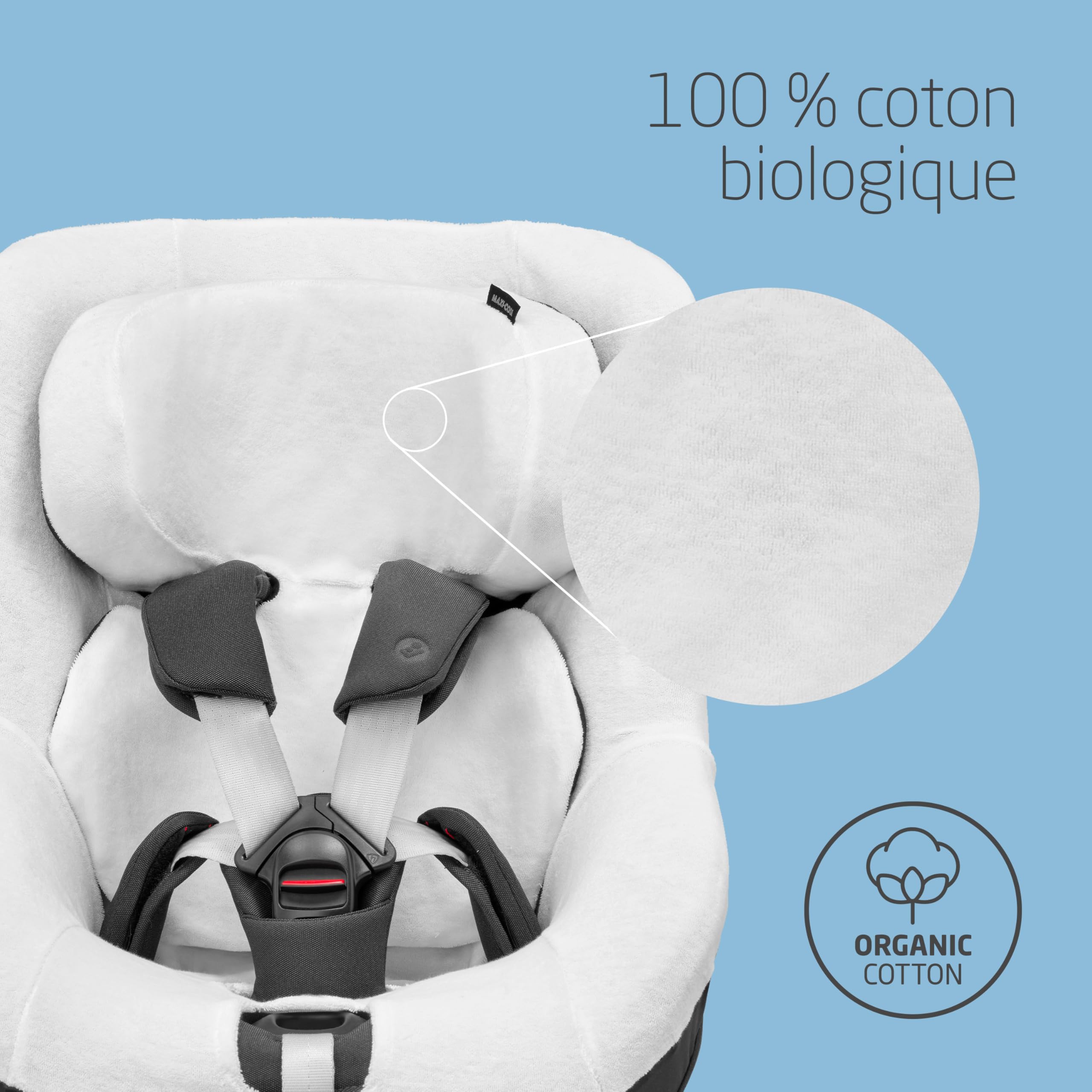 Maxi-Cosi Housse de Siège-auto en Coton Biologique pour Pearl 360, Mica (Eco) et Mica 360 S (Comfort), Matériaux Doux, Respirants et Absorbant L'humidité, Lavable en Machine, Natural White