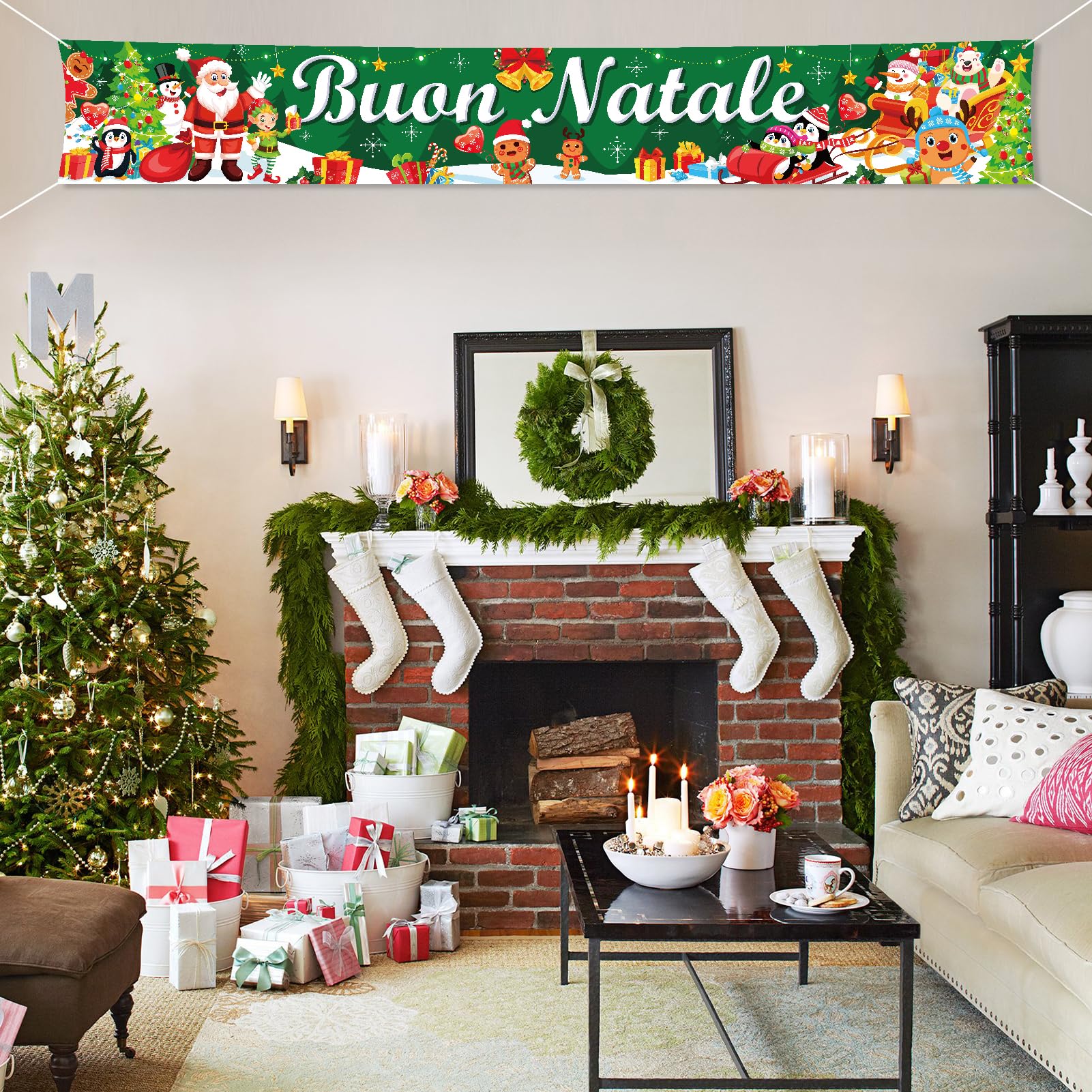 DPKOW Divertente Babbo Natale Striscione per Decorazione Natalizia, Porta in Tessuto per Parete