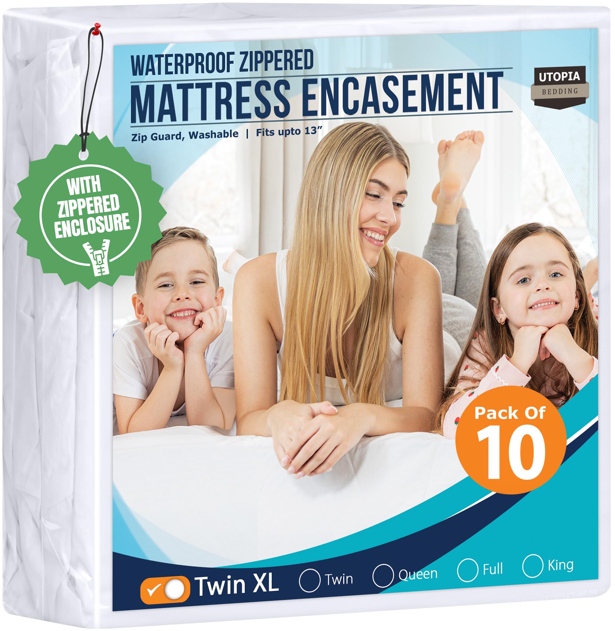 Utopia Bedding Zippered Mattress Encasement Twin XL - 100% Waterproof and Bed Bug Proof Mattress Protector - Absorbent, Six-Sided Mattress Cover (Bulk Pack of 10)