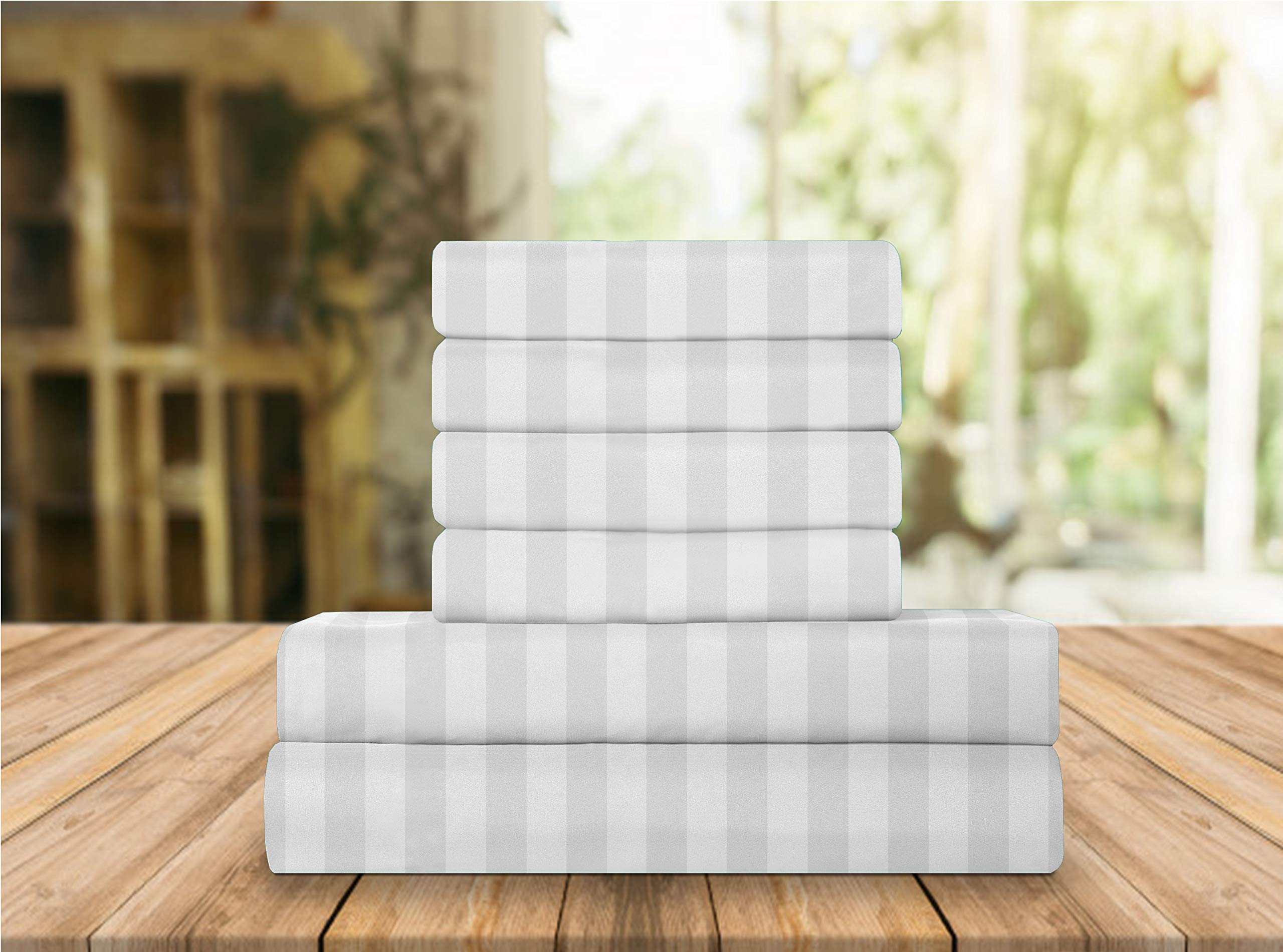 Elegant Comfort Luxury Soft Bed Sheets Dobby Stripe 1500 Premium Hotel Quality Microfiber Softness Wrinkle and Fade Resistant