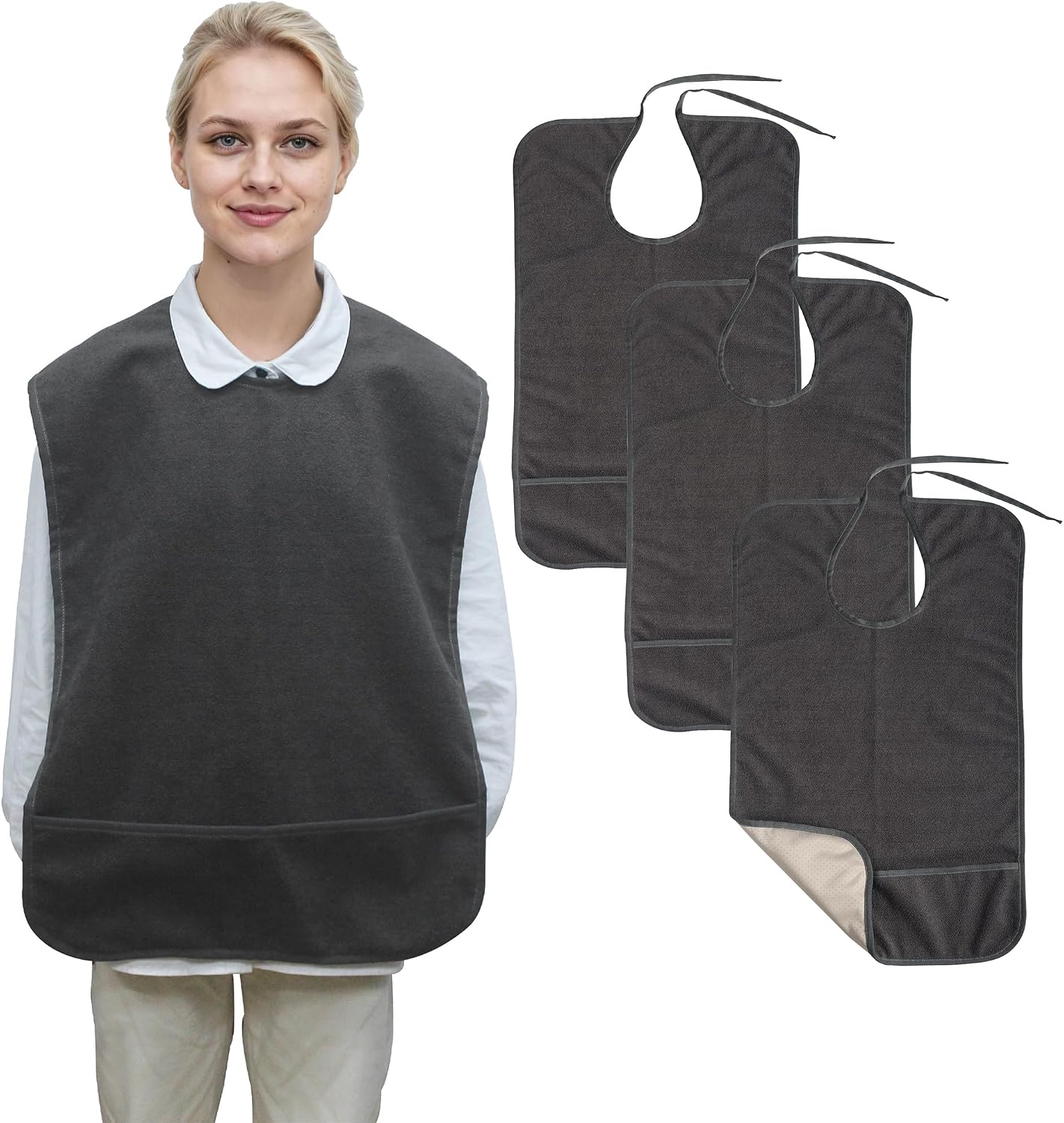 Non Slip Bib for Adults for Eating,Waterproof Adult Large Towel Bibs for Elderly Women Men Washable