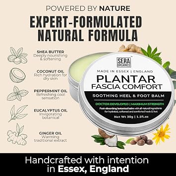 Plantar Fasciitis Relief & Heel Treatment | Maximum Strength Doctor Developed Cream for Feet & Heel | All-Natural Formula, Soothing Plantar Fasciitis Relief - Made In the UK (30g) By Sera Organics