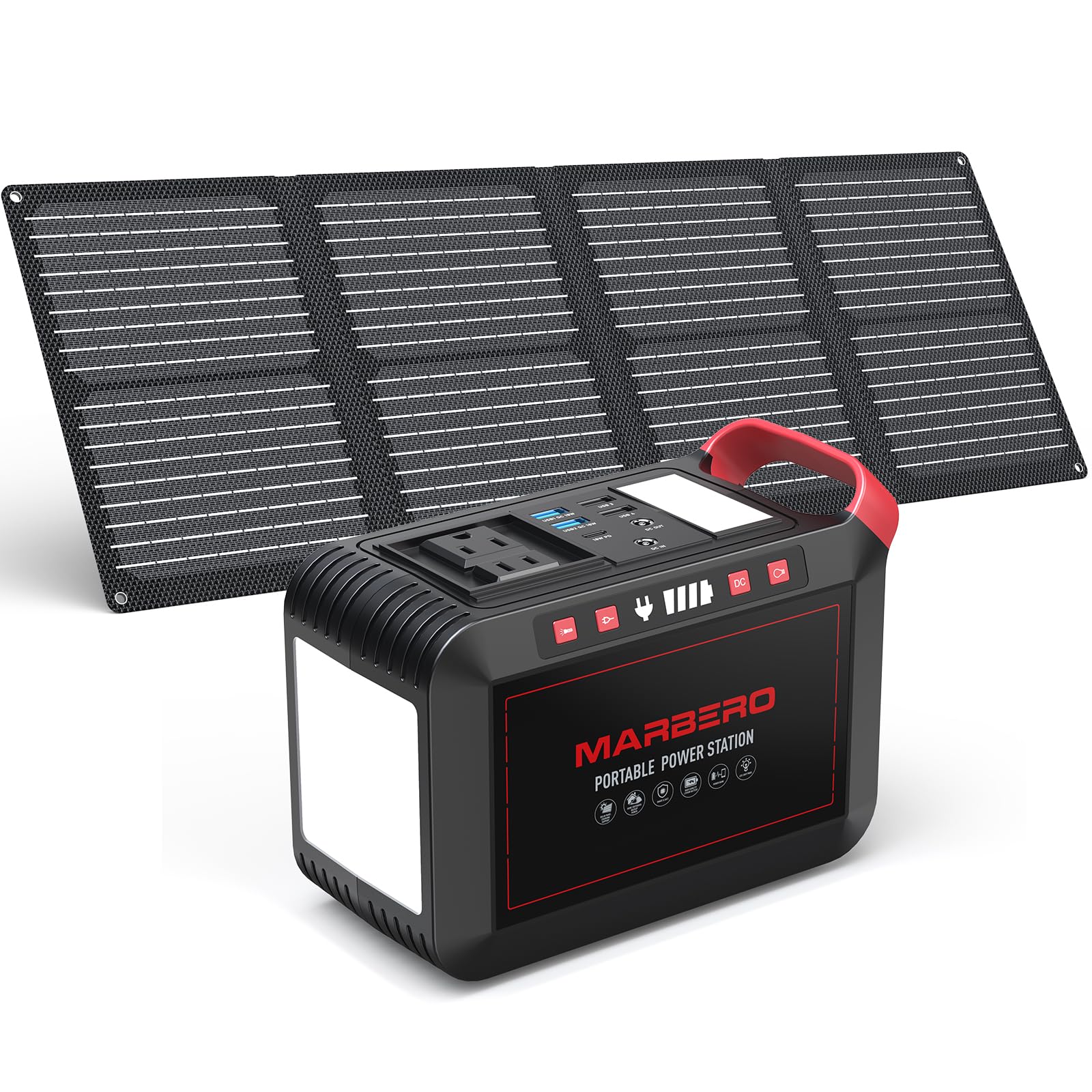 MARBERO 237Wh Solar Generator with Solar Panel Included Portable Power Station 300W Pure Sine Wave with Foldable Solar Panel 60W Set for Camping Outdoor Hiking Fishing Emergency