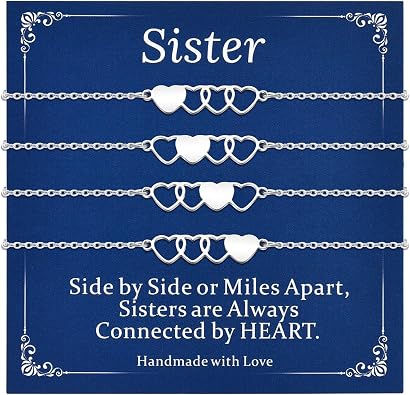 2/3/4/5 PCS Sister Bracelet Heart Matching Friendship Distance Best Friend Bracelets for Women BFF Bestie Daughter Niece Birthday Gifts