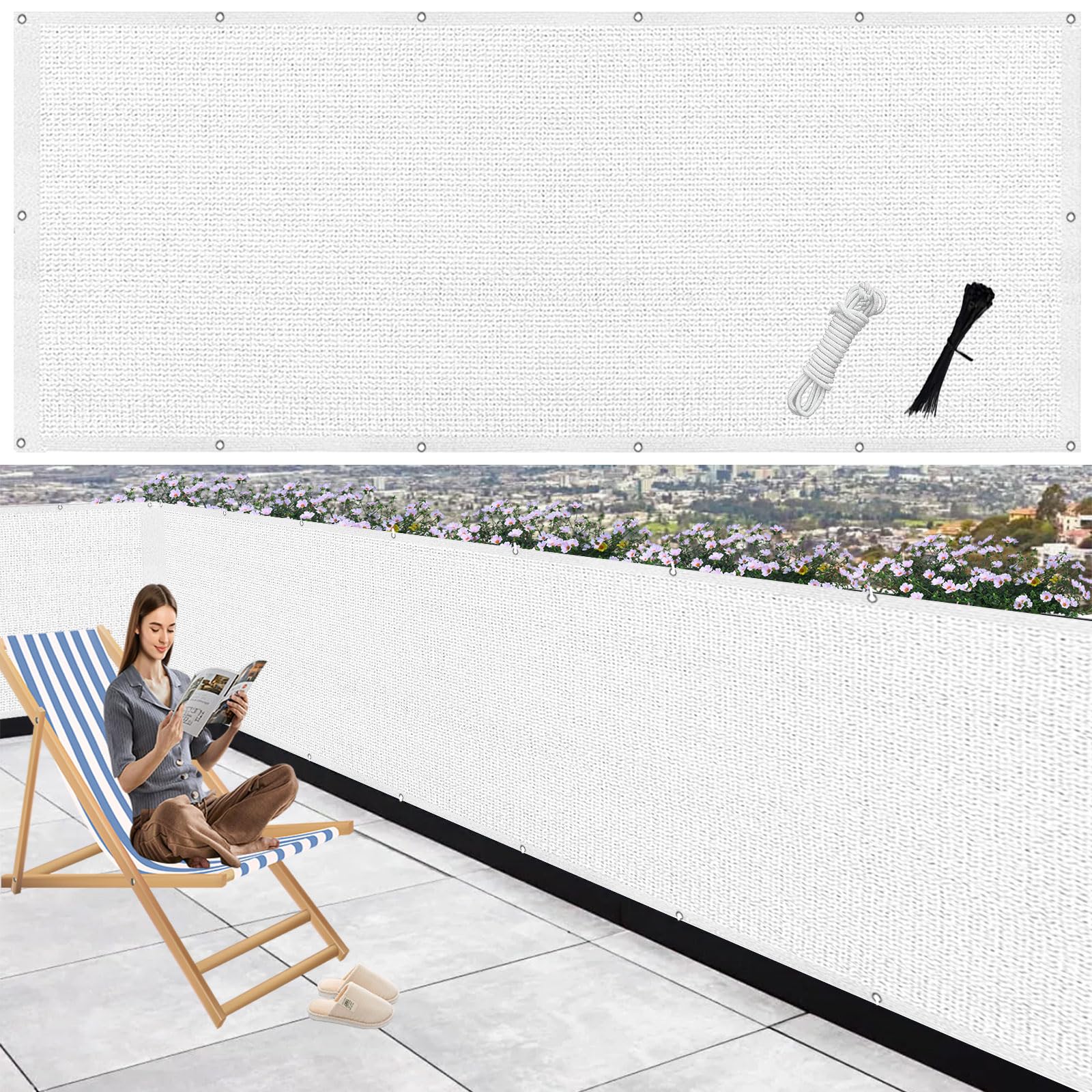 Balkonscherm inkijkbescherming 100 x 200 cm Windbescherming uv-bescherming Balkon privacy scherm wind met oogjes kabelbinders koord voor tuin balkon terras outdoor, Grijs