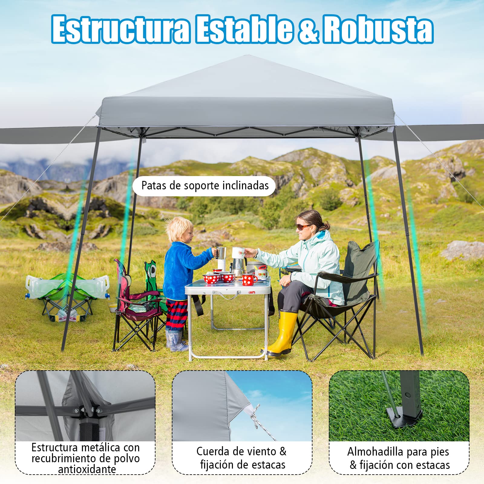 COSTWAY Carpa Plegable 3X3, 2 Paredes Laterales, Cenadores para Jardin Diseño Pop up, Pergolas de Jardin con Bolsa de Ruedas, Altura Ajustable Verde