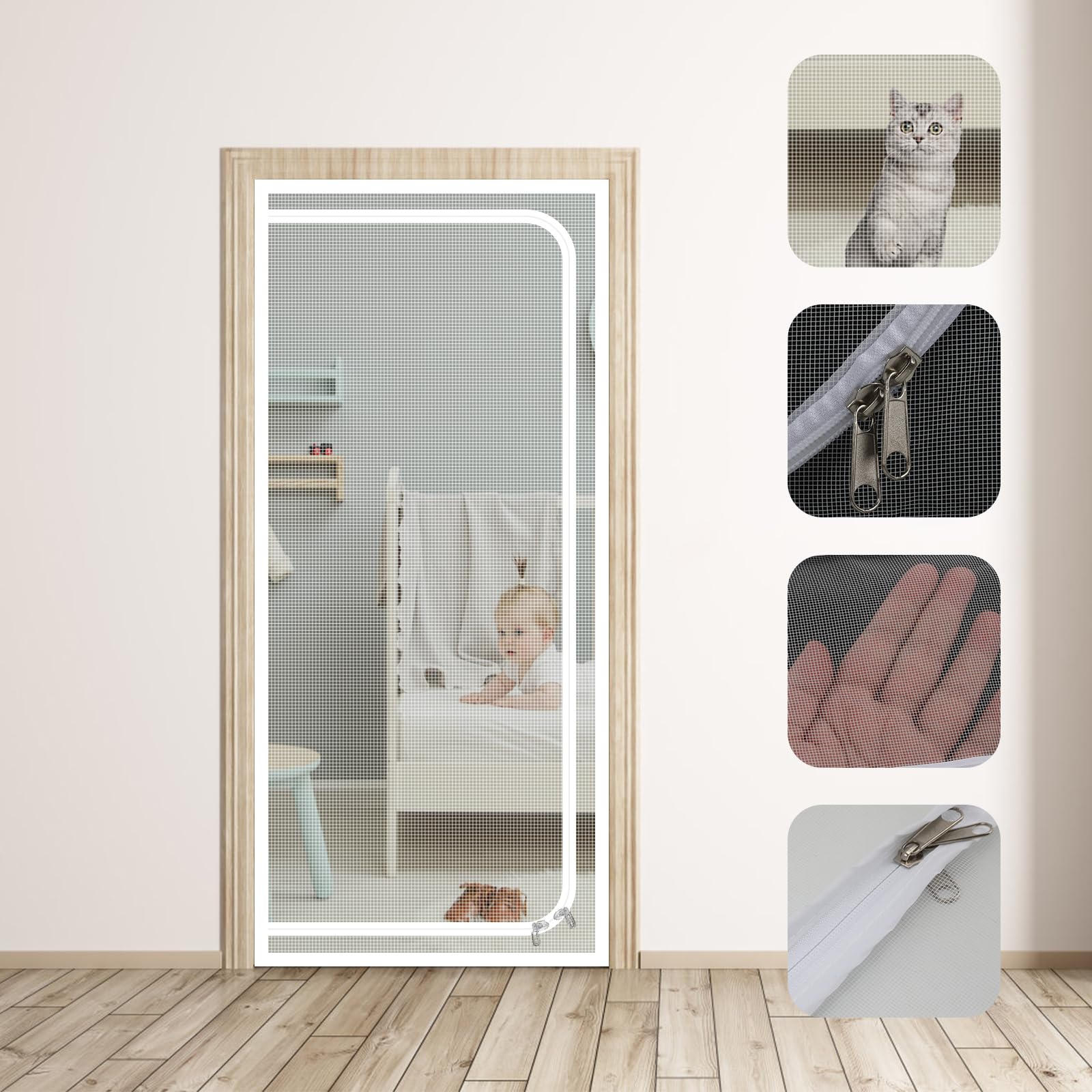 Pet Screen Door Verdikte Cat Proof Screen Door Pet Resistant Mesh Screen Door Dog Cat Scratch Proof Screen Met Rits For Woonkamer, Slaapkamer, Keuken (Color : White, Size : 120x220cm) (Color Pet Screen Door Verdikte Cat Proof Screen Door Pet Resistant Mesh Screen Door Dog Cat Scratch Proof Screen Met Rits For Woonkamer, Slaapkamer, Keuken (Color : White, Size : 120x220cm) (Color