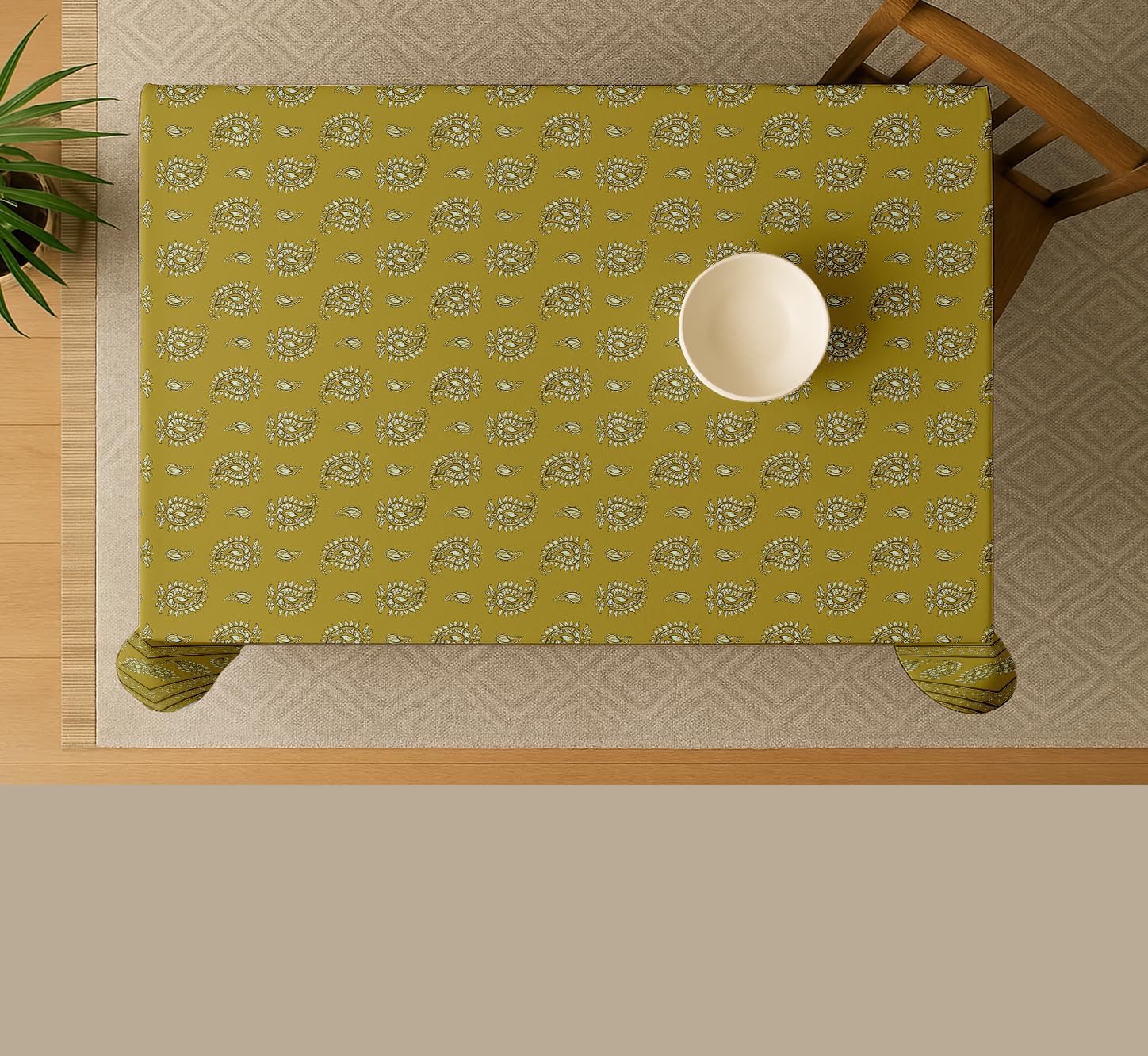 Paisley Design Tablecloth- Green 60x60 Inch Cotton Twill Dining Table Cover, Perfect for 4 Seater Tables, Durable, Protective & Washable, Ideal for Everyday Use, Occasions & Gathering