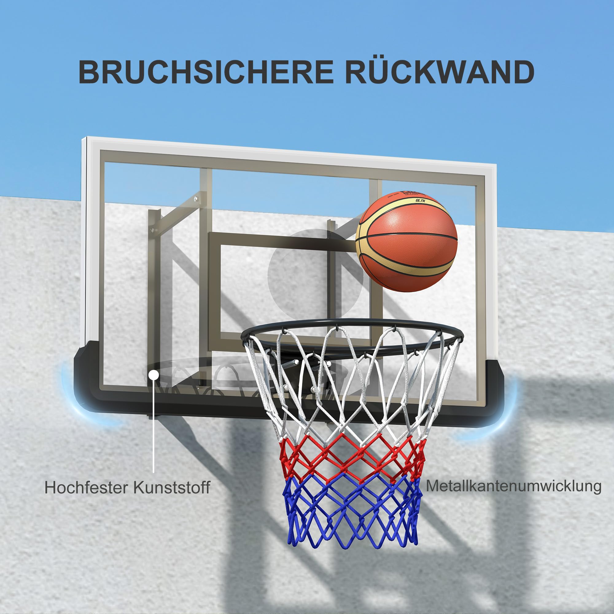 SPORTNOW canestro con tabellone per esterni e interni, tabellone da basket con canestro in acciaio Ø45 cm e rete, montaggio a parete, tabellone da basket per adulti, nero