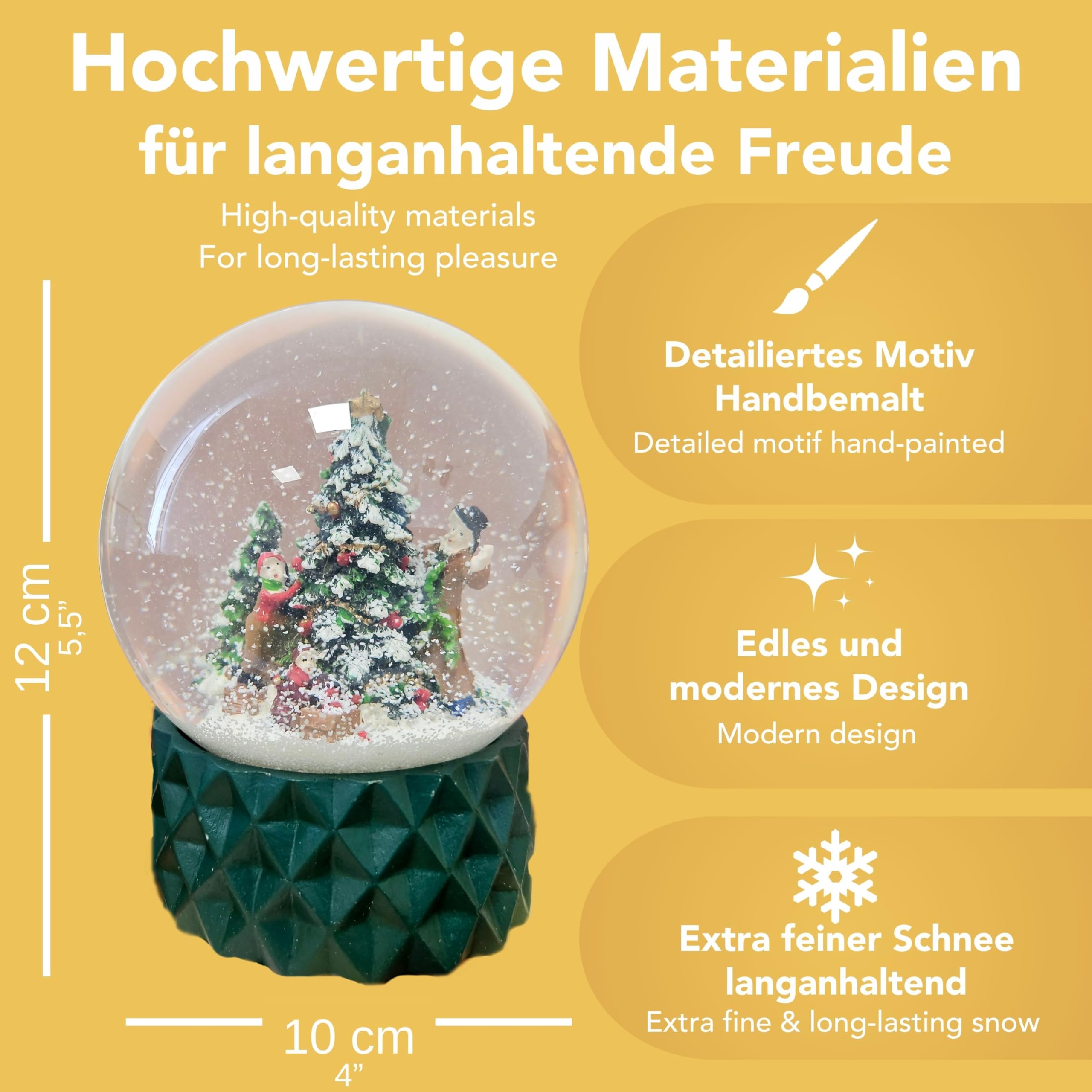 Schneekugel Weihnachten | Christbaum schmücken | B: 10 cm | 20174 | Weihnachtsdekoration | Schüttelkugel | Familie schmückt Weihnachtsbaum | Geschenke