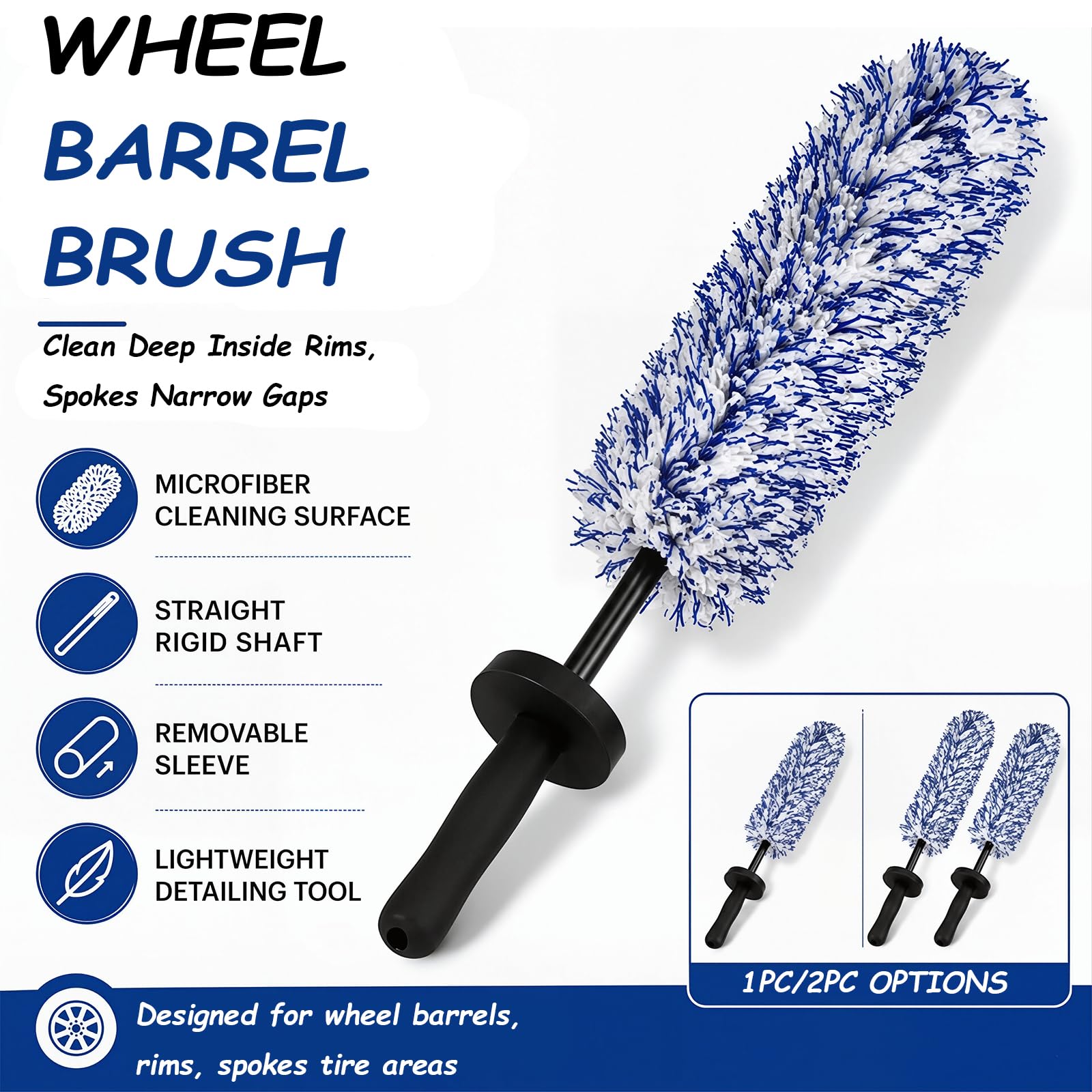 Kit Di Spazzole Per Cerchi Auto Detailing,Spazzola In Microfibra Antigraffio,Lavabile Lavatrice,Strumento La Pulizia Ruote E Pneumatici,Ideale Auto,Camper,Passaruota,Motori Terminali Scarico(Black + B