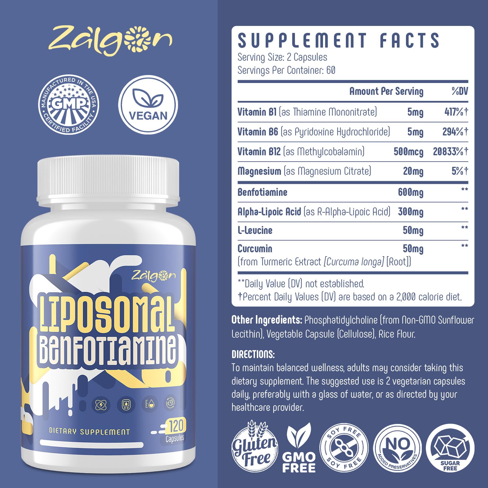 Liposomal Benfotiamine Vitamin B1 Thiamine Supplement 600mg - VIT B1 with Alpha-Lipoic Acid for Men & Women- Glucose Metabolism & Nerve Support (240 Capsules) — Amazon image 9