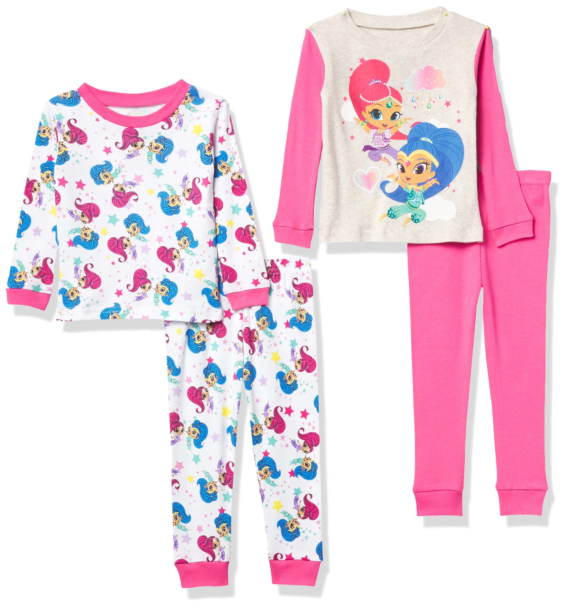 Shimmer and ShineToddler Girls' Long Sleeve Tee & Pj Pant 4-Piece Pajama Set