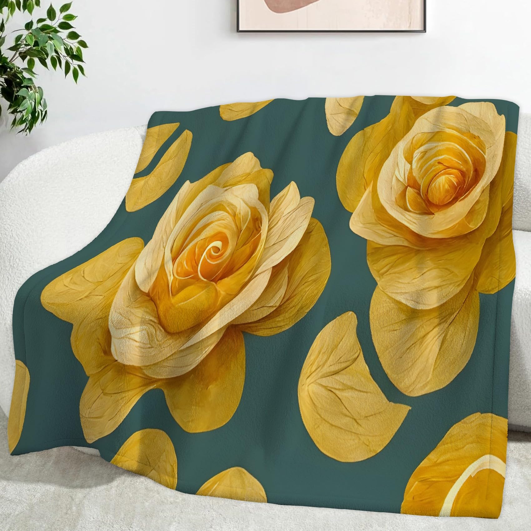 Plaid polaire microfibre rose et jaune 180x220 cm pour lit et canapé