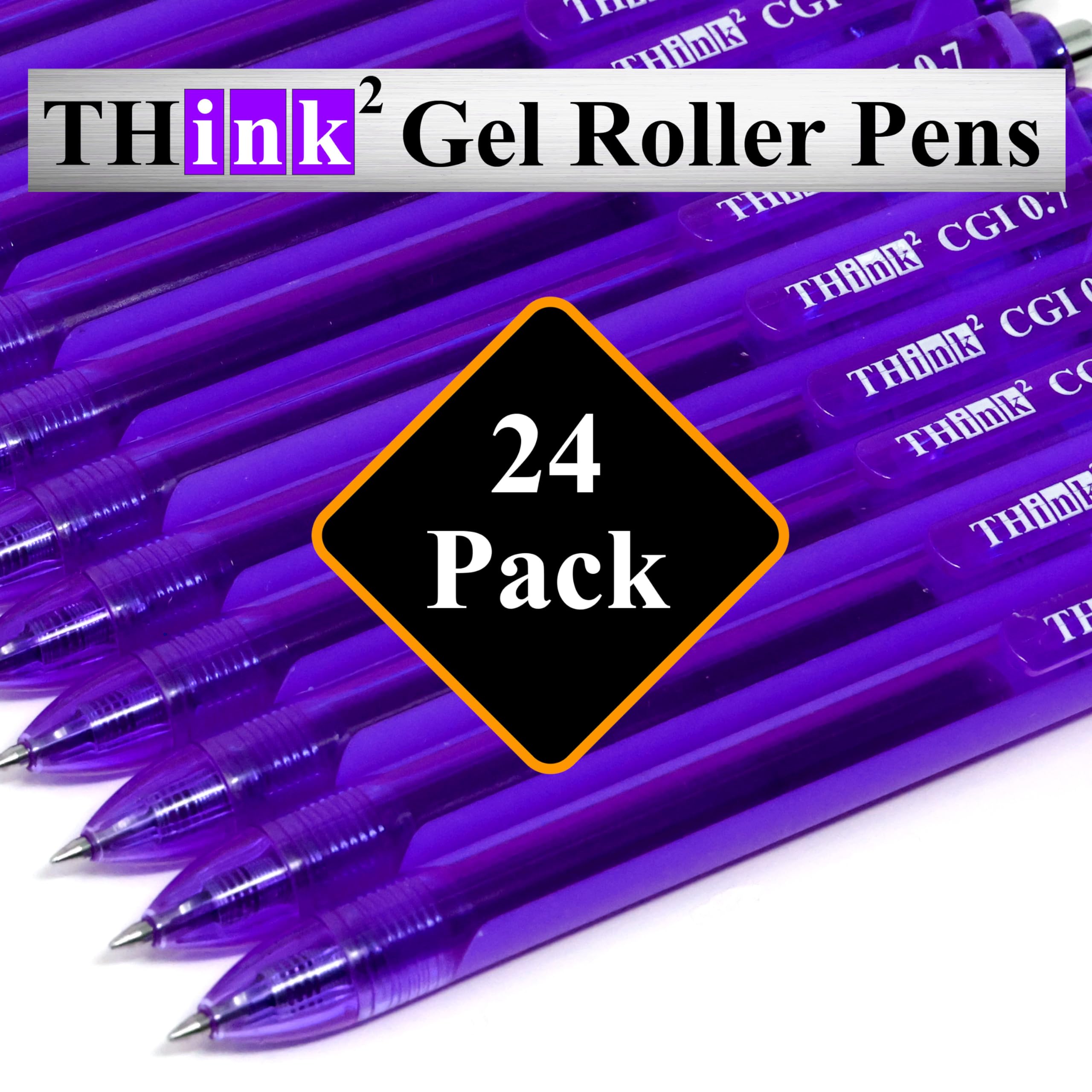 THINK2MASTER [24 bolígrafos de tinta morada] Think2 bolígrafos de gel retráctiles CGI de 0,7 mm (24 morados) de punta media con tinta suave de secado rápido.
