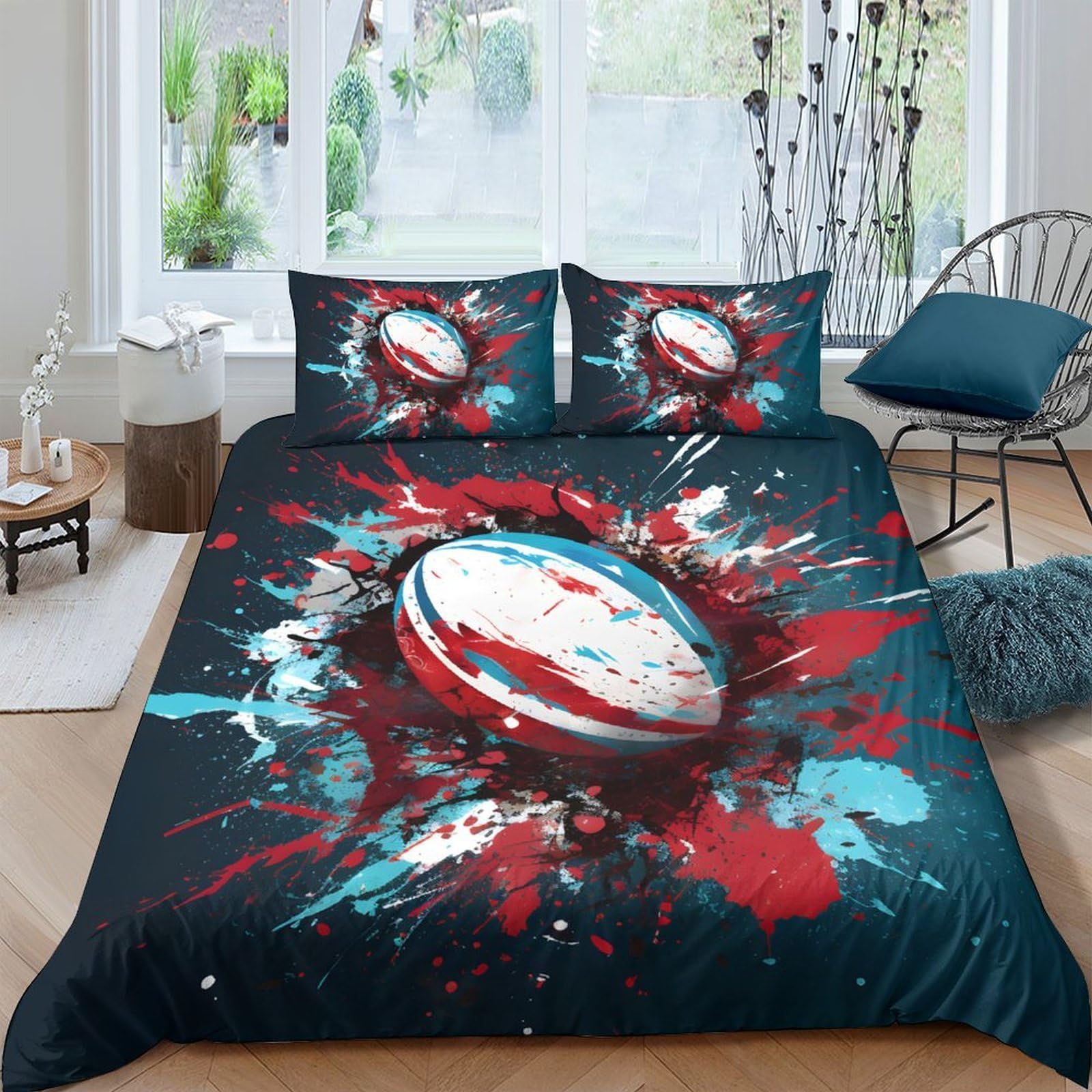 Ctjqhvkz Style-6 3D Printed Rugby Paint Splash Fitted Sheet Microfiber Soft Anti-Slip Bed Cover For Bedroom Dorm Decor Single（135X200cm）