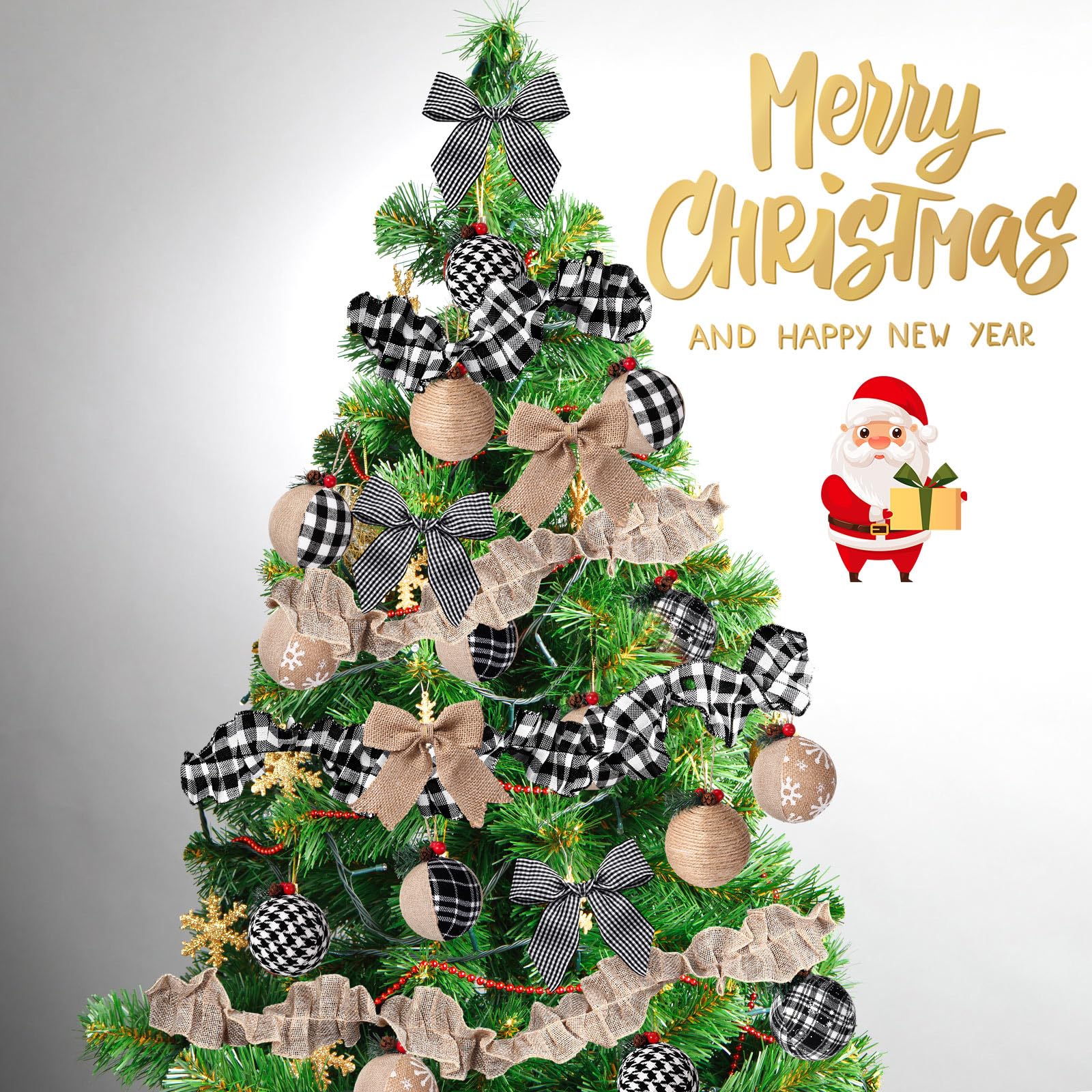 Aoriher Ornements de Boule de Noël Rustiques en Toile de Jute Décorations Suspendues d'arbre de Noël de Ferme Ornement à Carreaux de Buffle Suspendu Guirlande de Toile de Jute