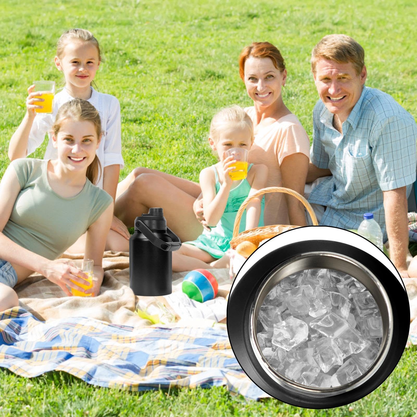 Botella de agua de galón | Termo de cuello ancho de acero inoxidable | Jarra fría con aislamiento de dos pisos de cuello ancho para bebidas frías, senderismo, , deportes