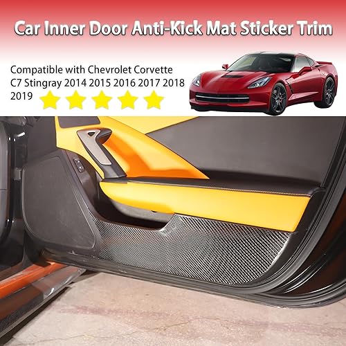 Miniatura 2 de Adhesivo antipatadas para puerta interior de automóvil, compatible con C7 Stingray Corvette 2014-2019, fibra de carbono suave, 2 unidades,
