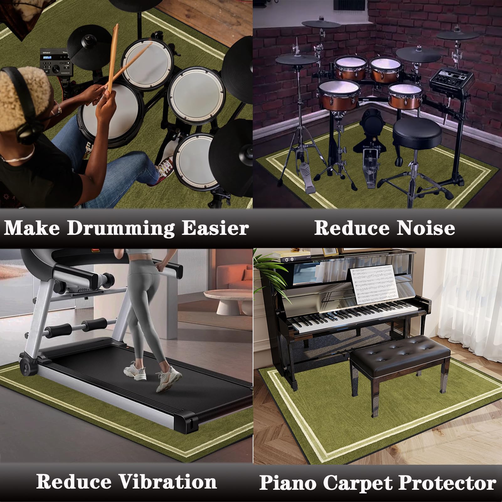 Schallschutzmatte Schlagzeug Teppich Schlagzeugteppich Schallschutz 140 x 100 cm Grün Teppich Drum Rug Drum Matte Drumteppich Musikinstrumentenmatte Drum-Matten-Teppich Schalldicht Teppiche