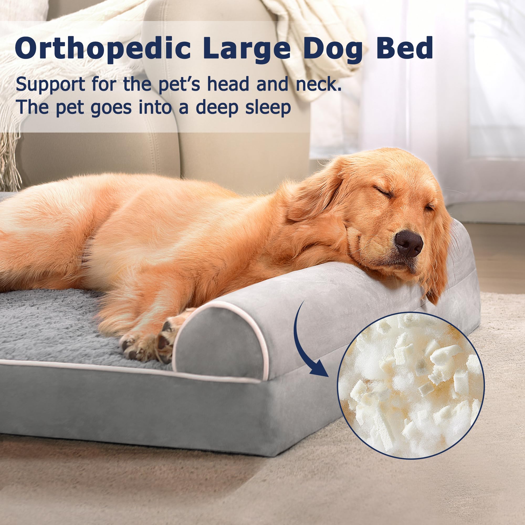 WESTERN HOME Hundebett Grosse/Mittelgroße Orthopädisches Hundebett Hundekissen Wasserdicht Hundekorb mit Waschbar Abdeckung, Geeignet für Mittelgroße und Grosse Hund, Grau, 106x76x19 cm
