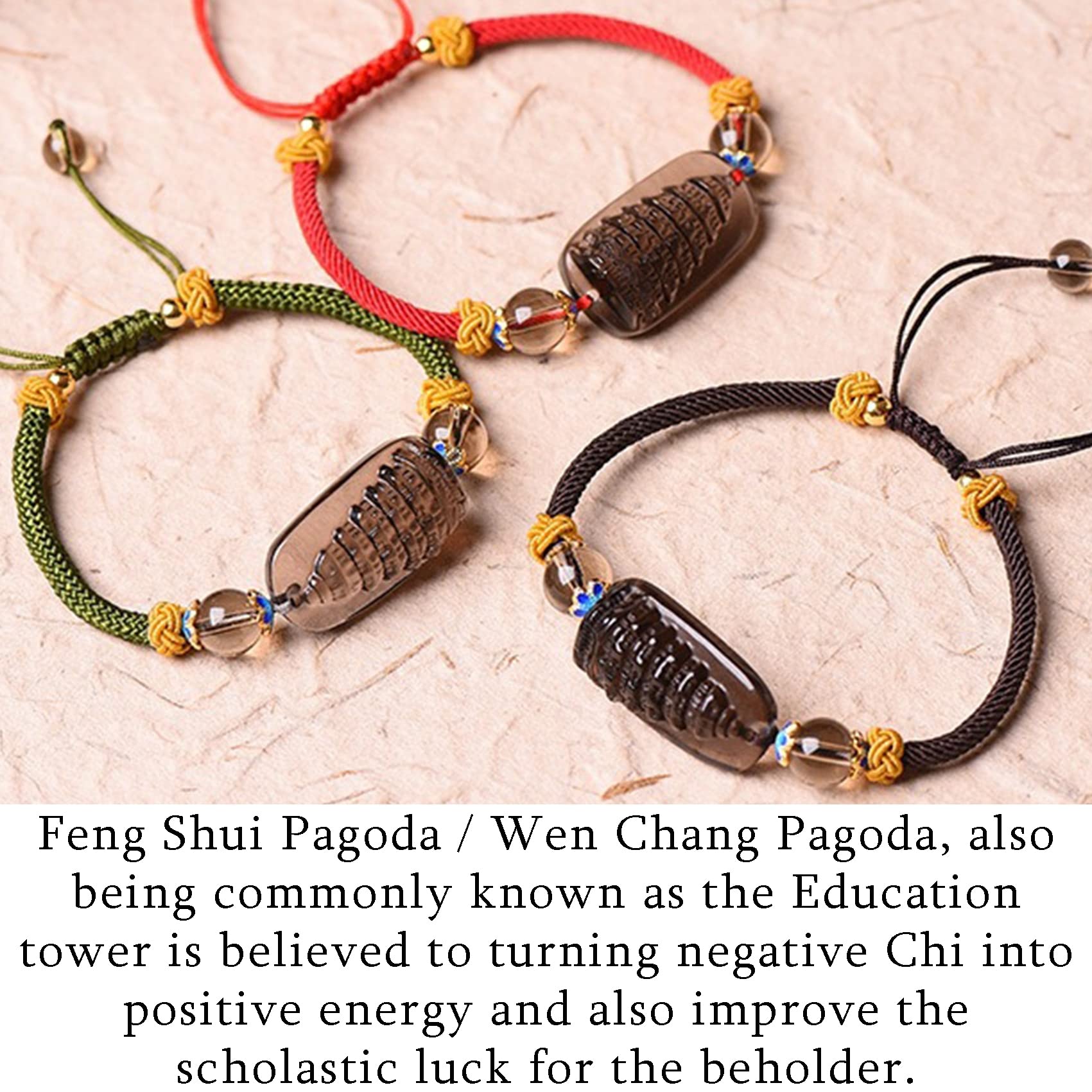 Feng Shui Obsidiana Natural Wen Chang Pagada Amuleto de Buena Suerte Pulsera Budista Hecha a Mano Cristal de Cuarzo Chakra para Mujeres y Hombres, 12 mm