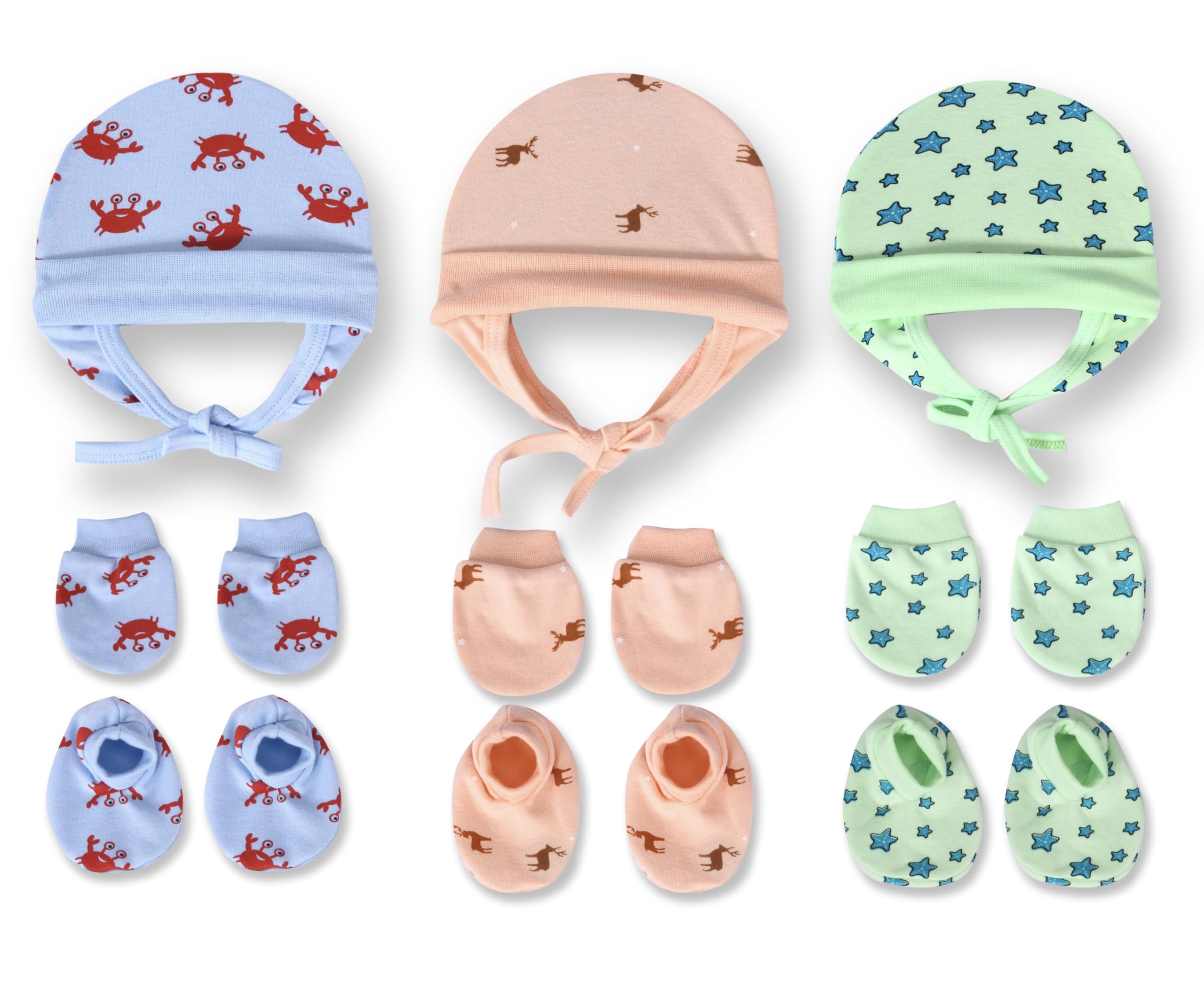 Mom's Darling Cotton Cap, Mittens and Booties for new born baby (0-6 months) - Pack of 3 pairs| Cotton cap, Gloves & booties for baby boy & girl 0-6 months| New born baby products| Baby shower gift.-image-8