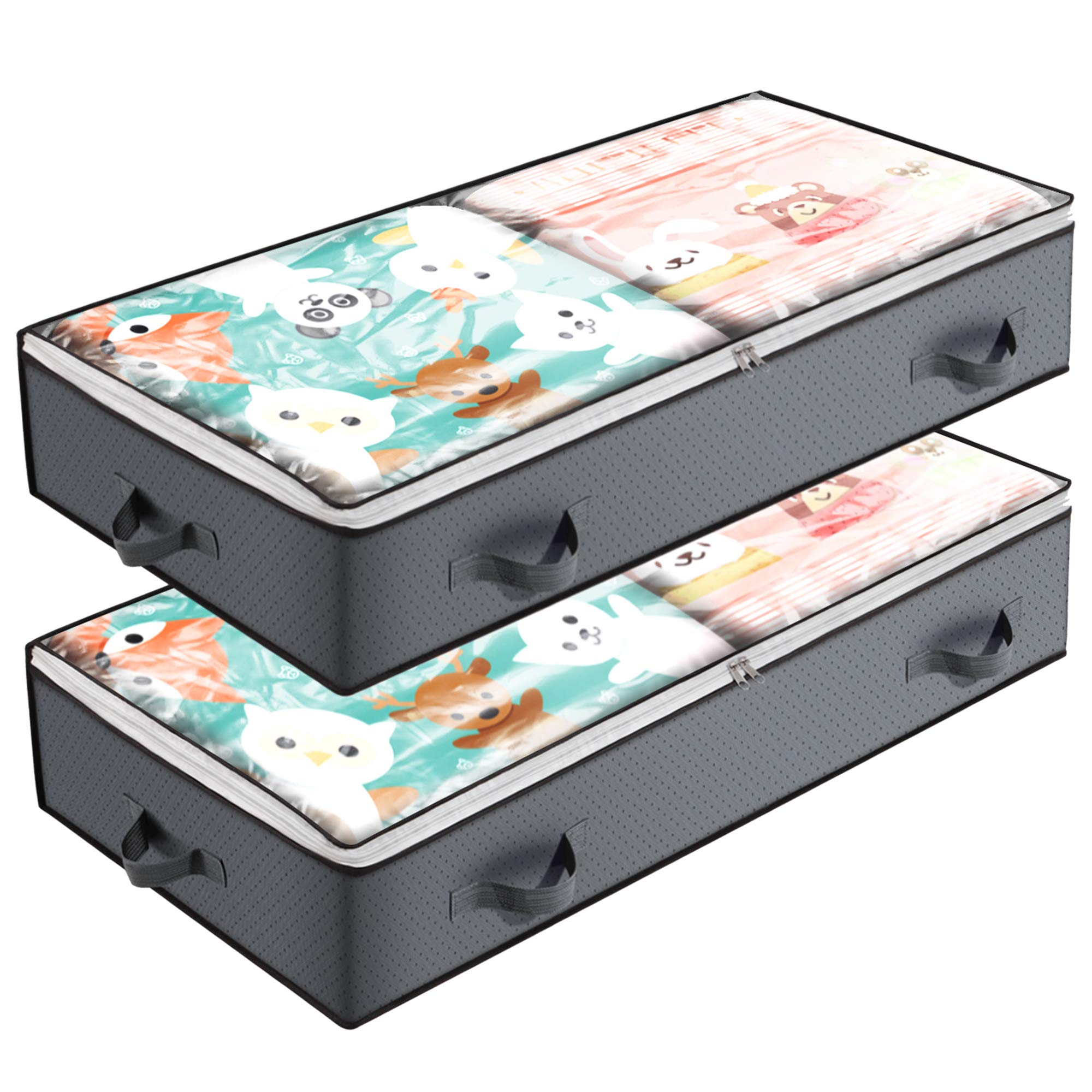 Under bed Storage Containers, 100L Large Capacity Organizer Breathable Fabric with Reinforced Handles for Blanket, Pillows, Comforters and Quilts, Underbed Storage Bags, 2 Pack, Gary