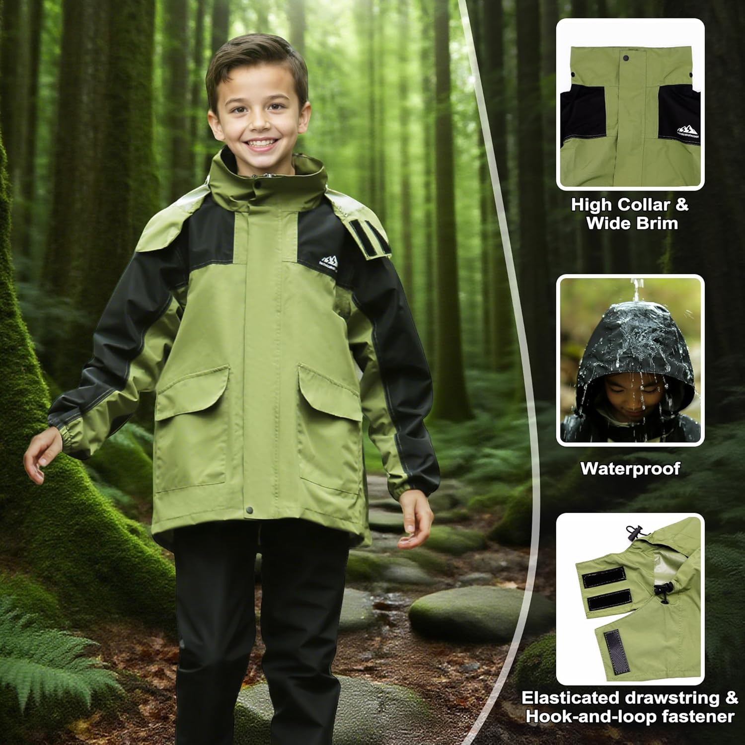 Baogaier kinder regenjas en regenbroek set, unisex jongens meisjes licht ongevoerde regenpak, waterdichte regenjas & regenbroek pak met draagtas regenkleding, 13-14 jaar, beige
