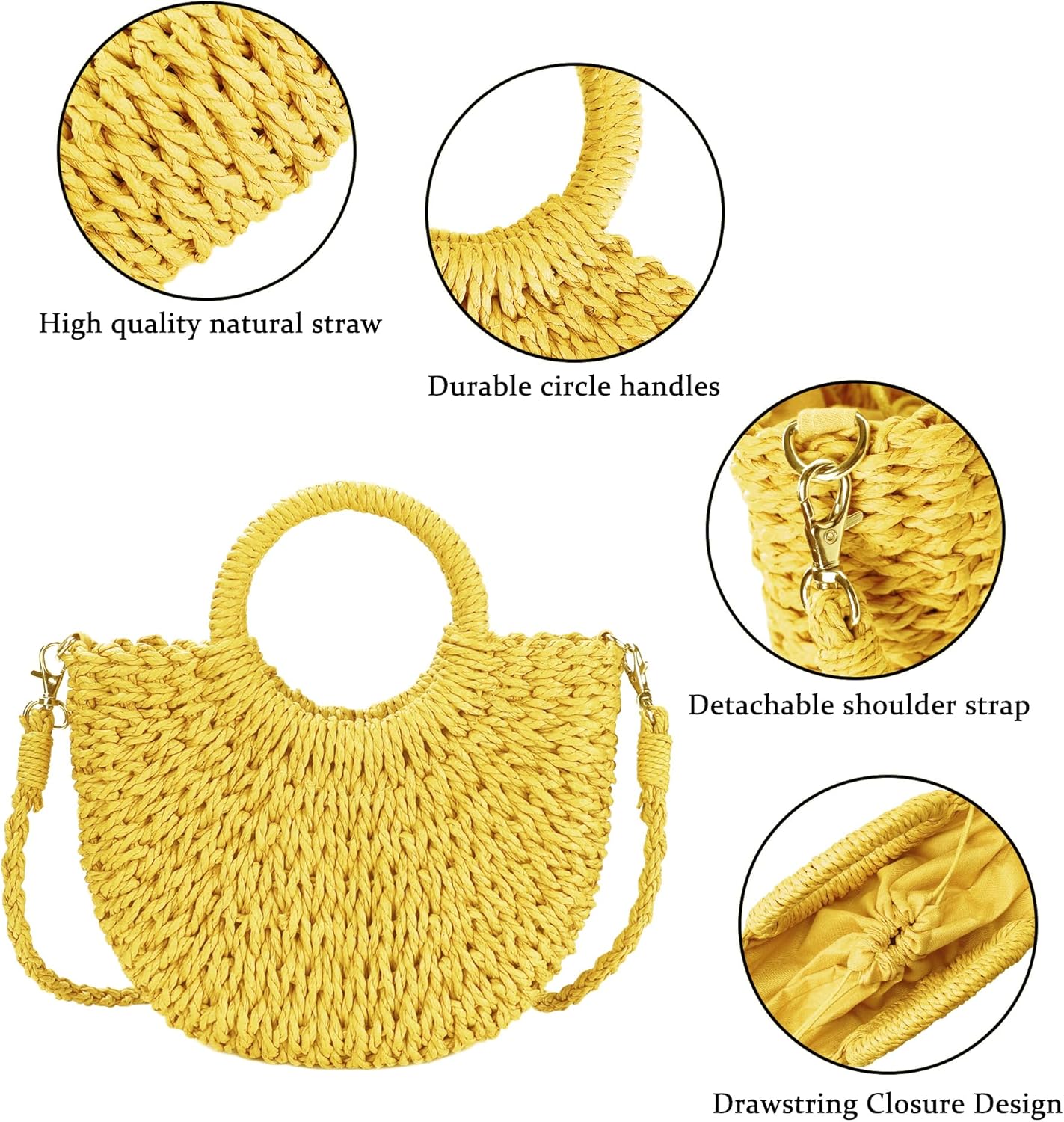 Womens Straw Beach Bag Woven Crossbody Shoulder Bags Top Handle Satchel Handbag Purse for Summer - Image 4