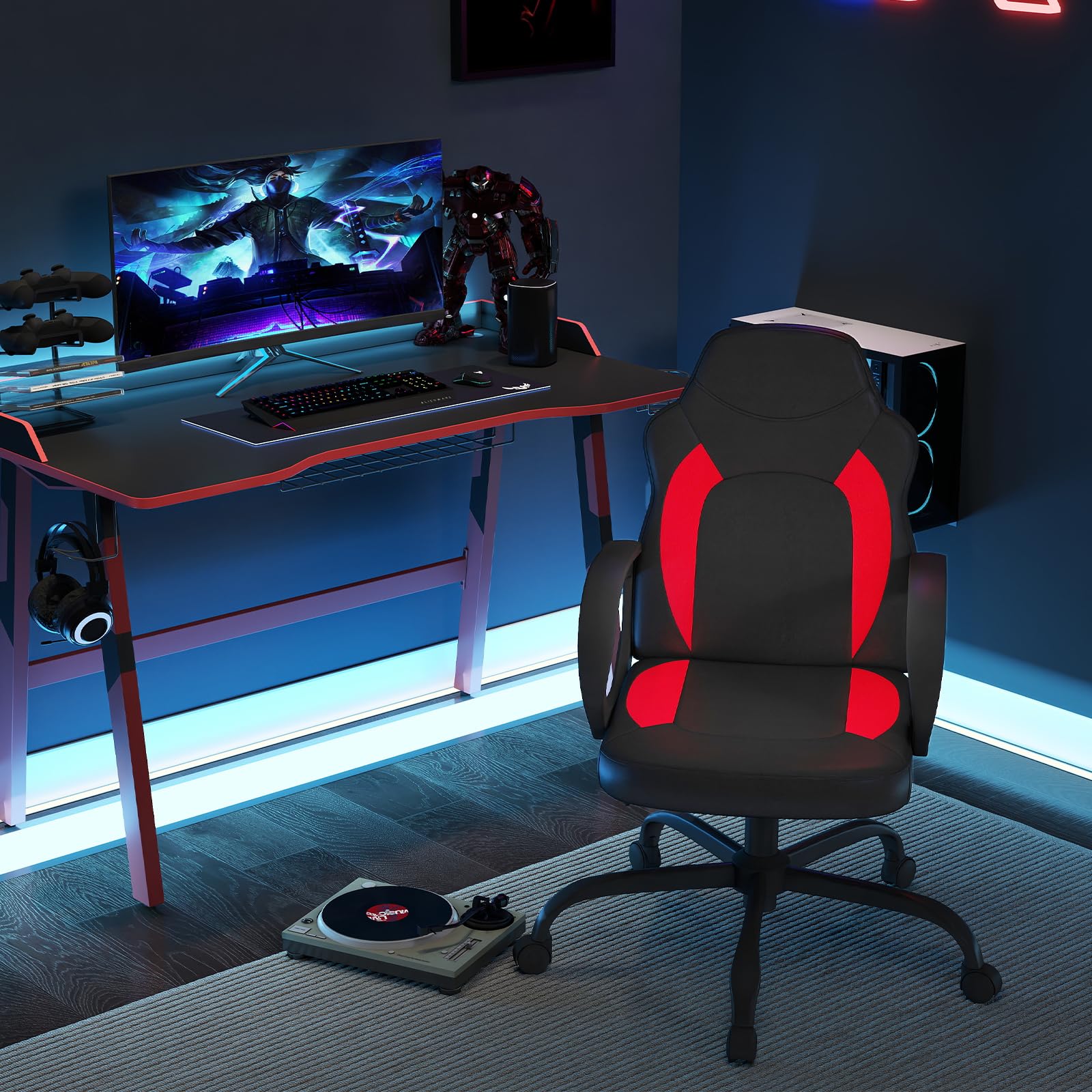 AnyGod Sedia Gaming, Sedia Da Computer Ergonomica Con Supporto Lombare, Altezza Regolabile, Ruote Girevoli, Adatta Per Casa, Ufficio, Adulti, Adolescenti, Bambini E Giocatori, Rossa