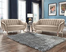 AMATA Marino Solid Wood 3+2 Seater Cream Suede Velvet Fabric Sofa Set with Four Cushions Perfect for Home Office Guests Living Room (Cream 3, 3+2 Seater)(3 Year Warranty)