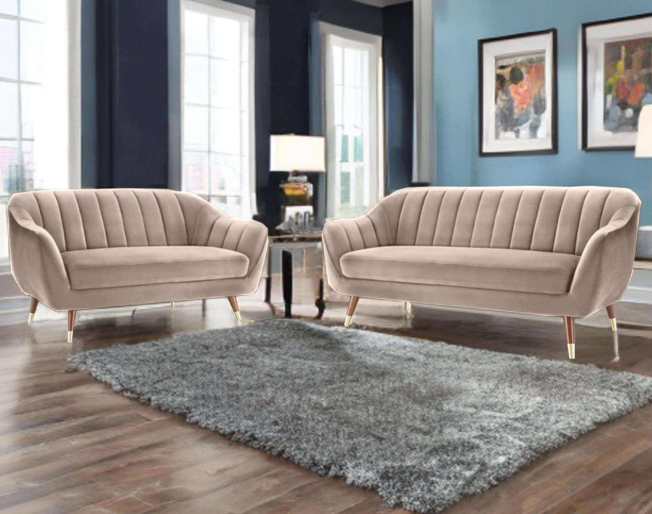 AMATA Marino Solid Wood 3+2 Seater Cream Suede Velvet Sofa Set with Two Cushions Perfect for Home Office Guests Living Room (04 Cream, 3+2 Seater)(03 Year Warranty)