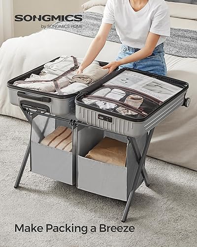 Miniatura 2 de SONGMICS Paquete de 2 portaequipajes con 2 bolsas de lavandería extraíbles, juego de 2 soportes para maleta para habitación de invitados, plegables