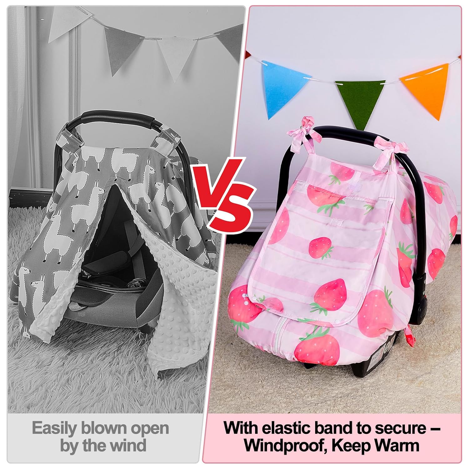 FIOBEE Baby Car Seat Cover, Car Seat Covers for Babies Infant Car Seat Canopy with Breathable Mesh Window Waterproof Carseat Cover for Babies Boy Girl 4 Seasons