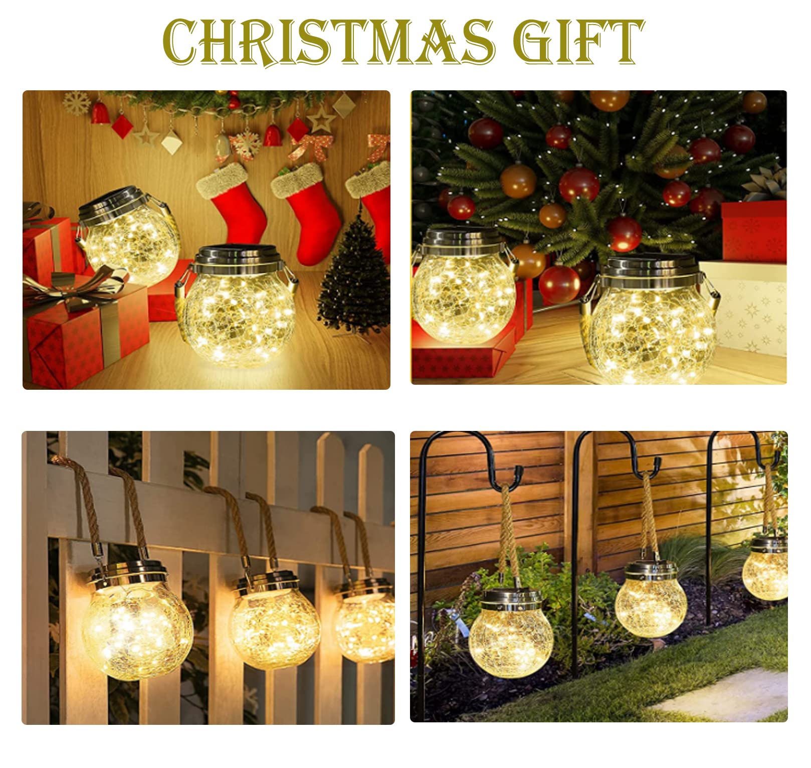 Lanterna Solare Esterno - XRR 30 LEDs 2 Pezzi Lanterne Solari da Esterno di vetro Impermeabile Luci Solari, Sospensione Solare Giardino Decorativa per Gazebo, Patio, Parco, Prato (Bianco Caldo)