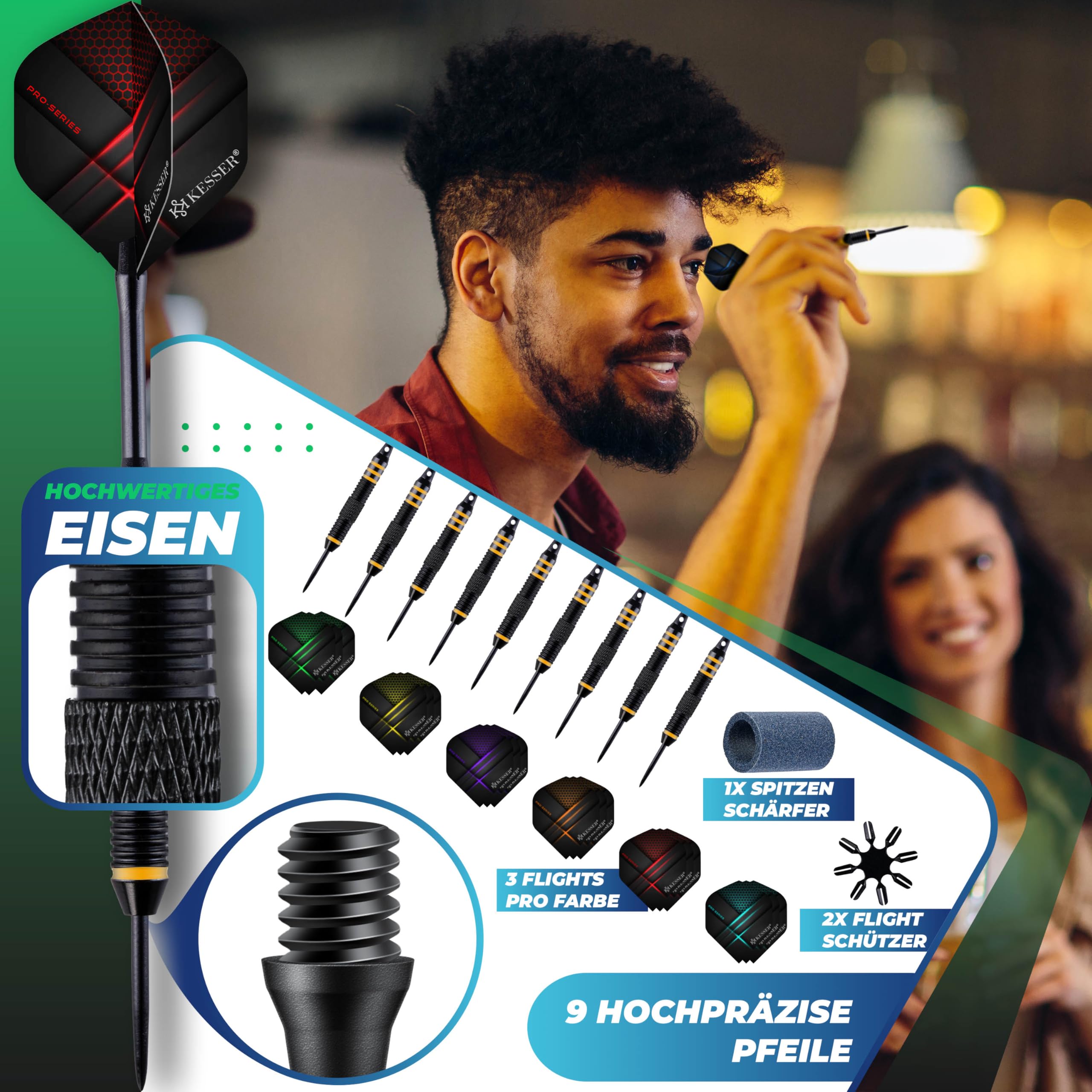 KESSER® Bersaglio in sughero professionale con 9 freccette in acciaio, set