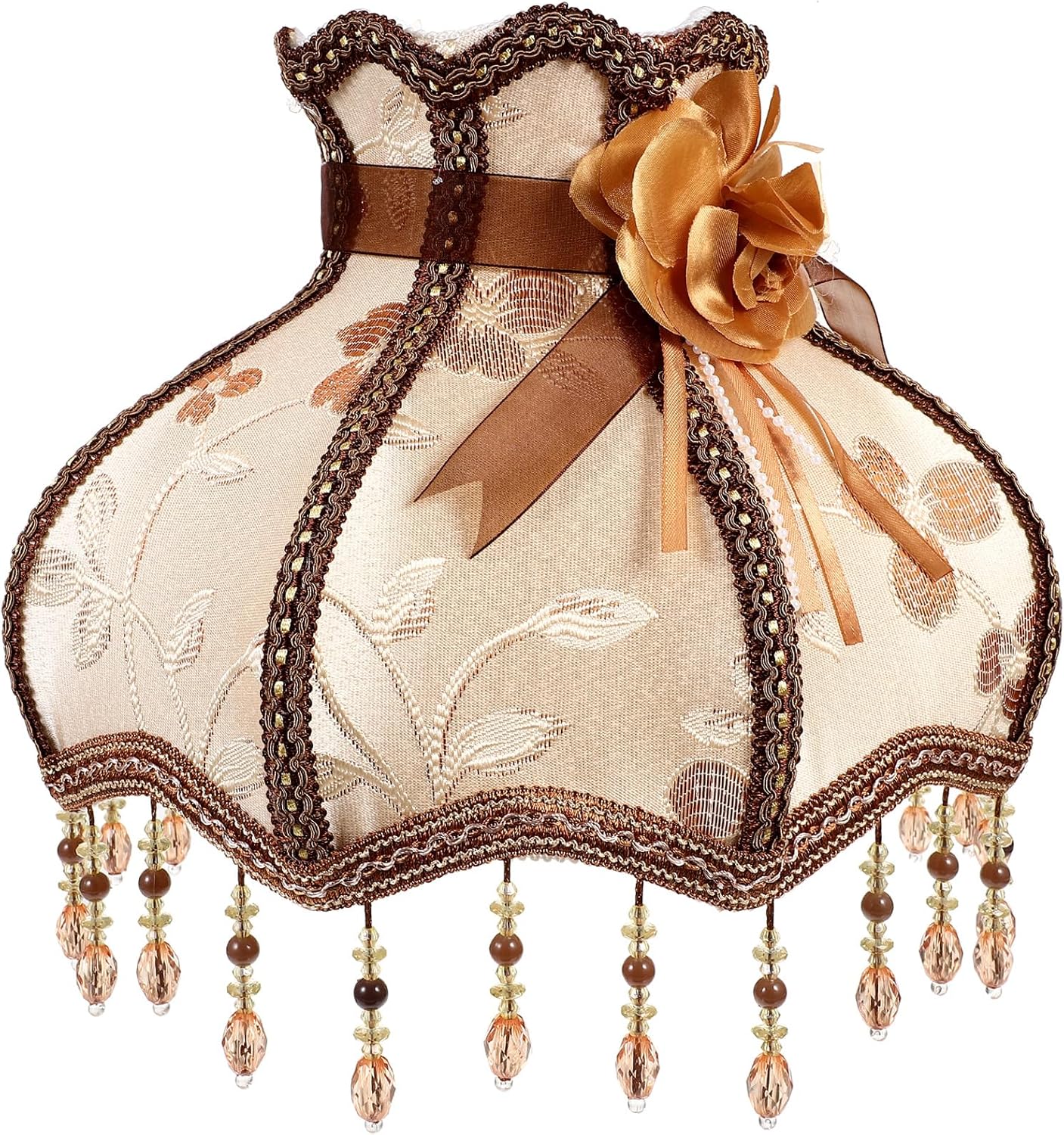 BESTOYARD Vintage European Lamp Shades Victorian Fancy Lampshades Royal Bell Shape Lampshade with Bead Lace and Fringe Lampshades for Table Floor Chandelier Lamp Replacement Coffee