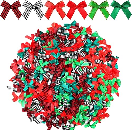 300 lazos pequeños de cinta para Navidad, Halloween, con borde metálico para cuentas de mano, apliques de costura, manualidades, decoración de boda,