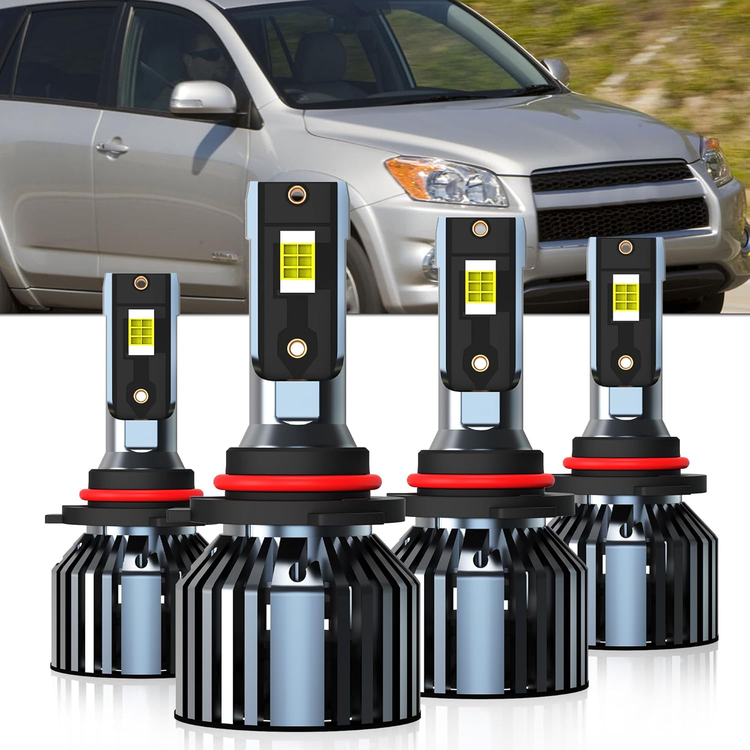 Compatible with Toyota RAV4 2006-2012 & 1998-2000 Light Bulbs 9005 High and 9006 Low Beam, Pack of 4