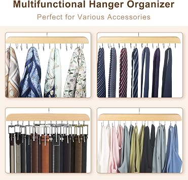 Belt Strap for Resovo Cabinet, Sturdy Wooden Belt Rack Cabinet Accessories, 14 Hook Cabinet Organizers and Belt Organizer for Storage Max 42 Belt-Wood 1 Pack