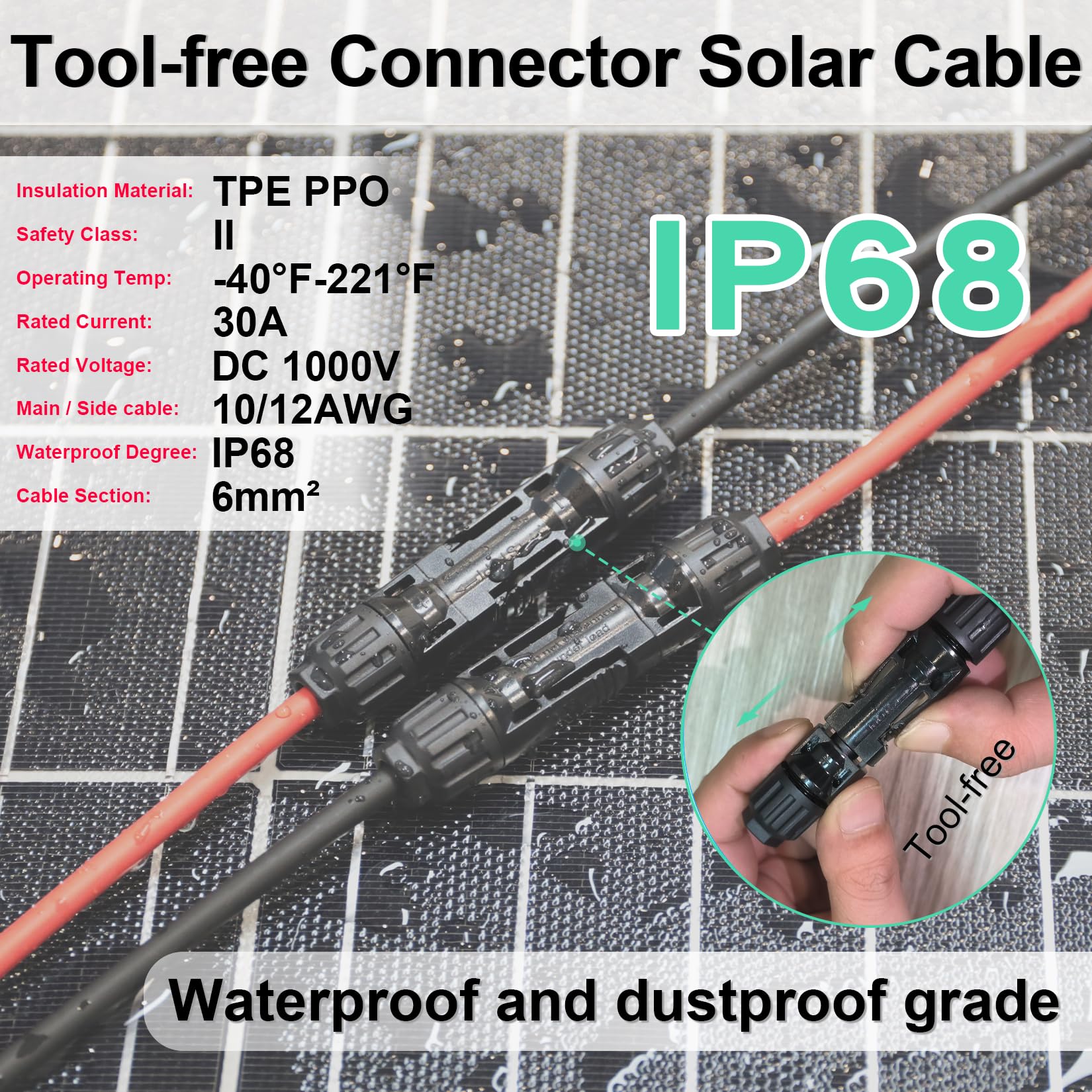 6mm² Cavo connettore pannello solare T parallelo Adattatore cavo connettori F/MM & M/FF