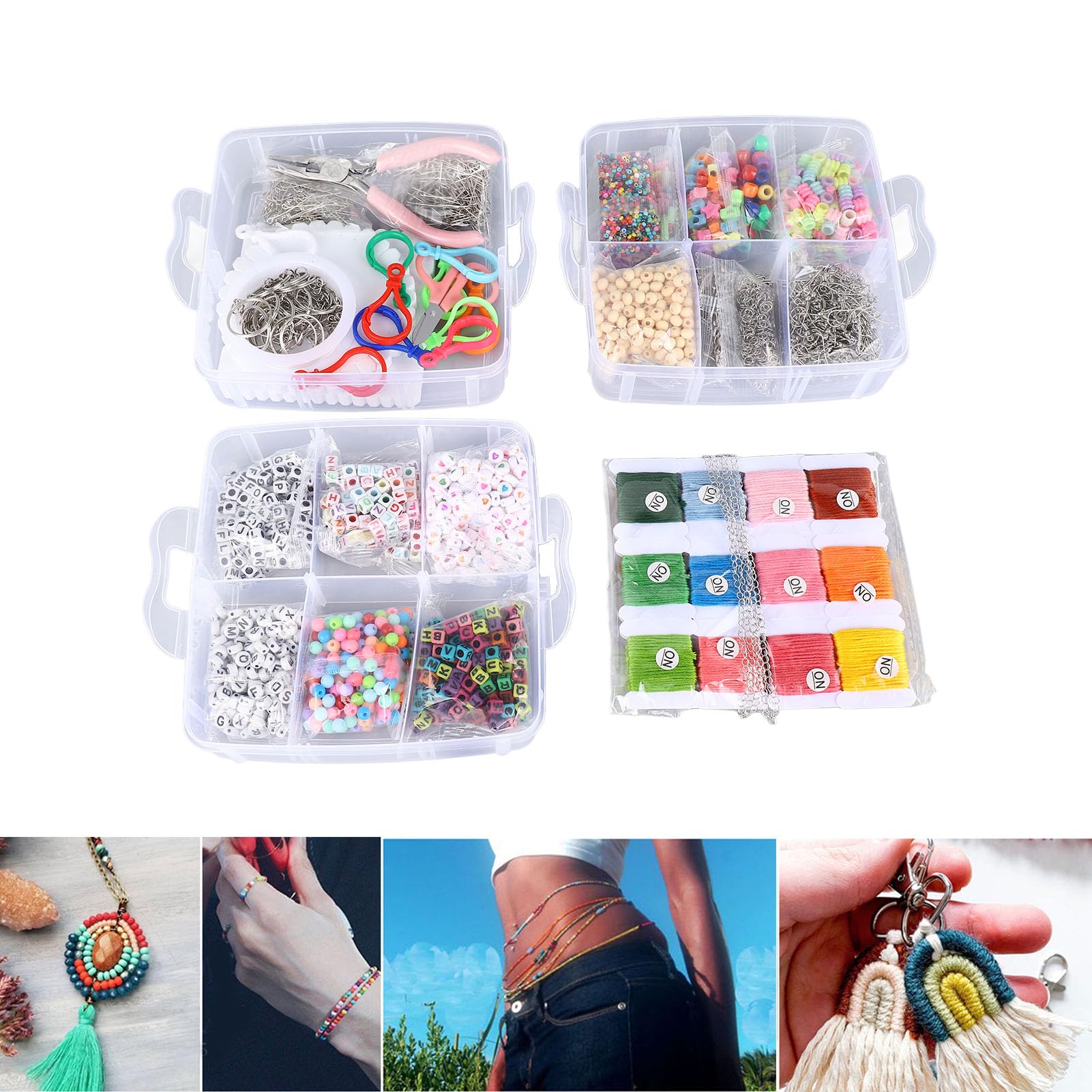 Armband-Herstellungsset mit 3352 Perlen, Schmuckherstellungszubehör für Kinder und Anfänger, verschiedene Stile, kräftige Farben, Perlenset, inklusive 48 Werkzeugen und Fäden,