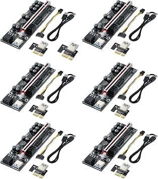 PCIE Riser 1X to 16X GPU Riser Card V011-PRO, with 0.6m USB 3.0 Extension Cable - 2*6PIN Powered - 10 Solid Capacitors - Graphics Extender Riser Card for Bitcoin Ethereum Mining rig ETH 6pcs