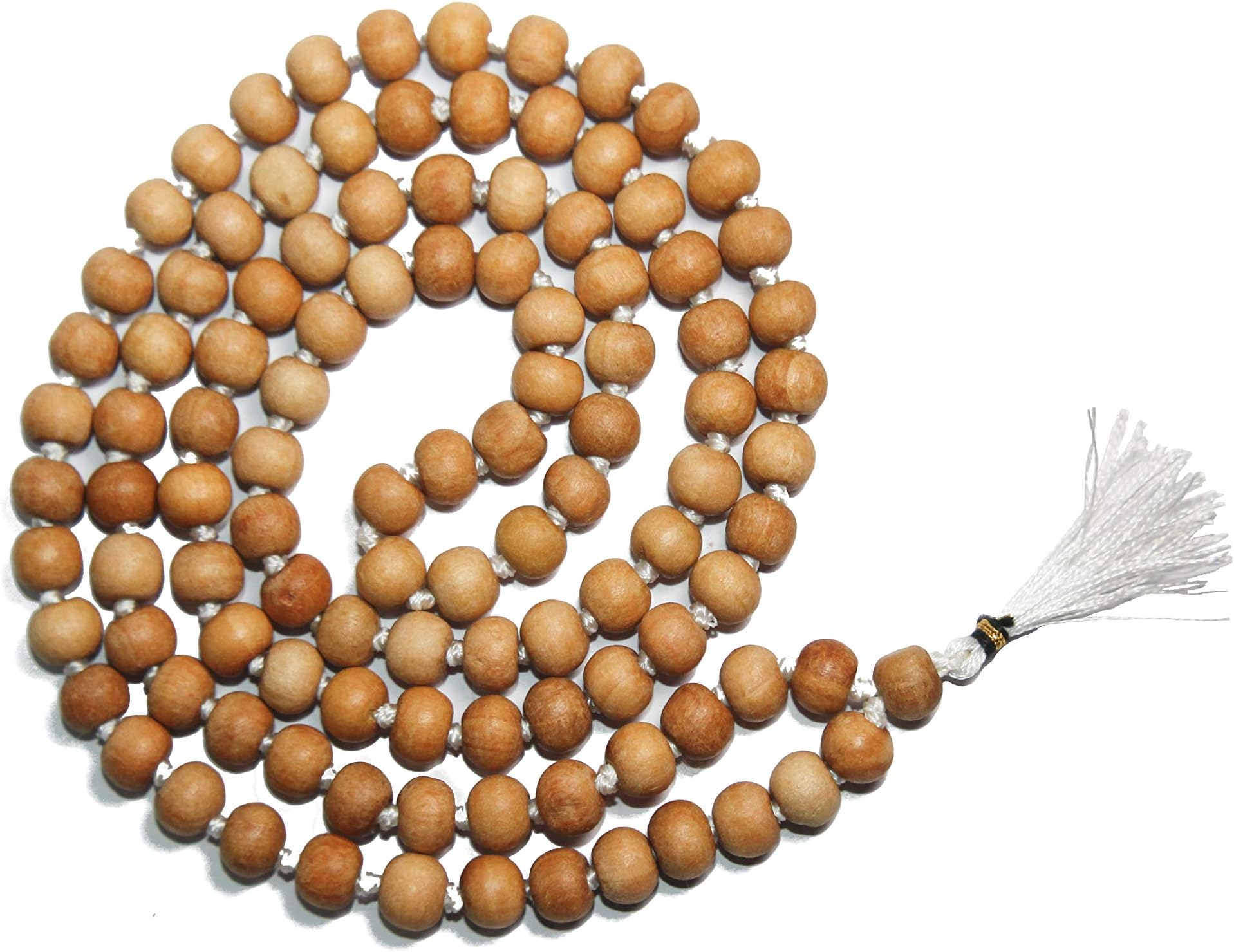 8MM TULSI HOLY BASIL PRAYER BEADS JAPA MALA NECKLACE HAND KNOTTED. KARMA (108+1) BEADS. BLESSED & ENERGIZED HINDU TIBETAN BUDDHIST SUBHA ROSARY