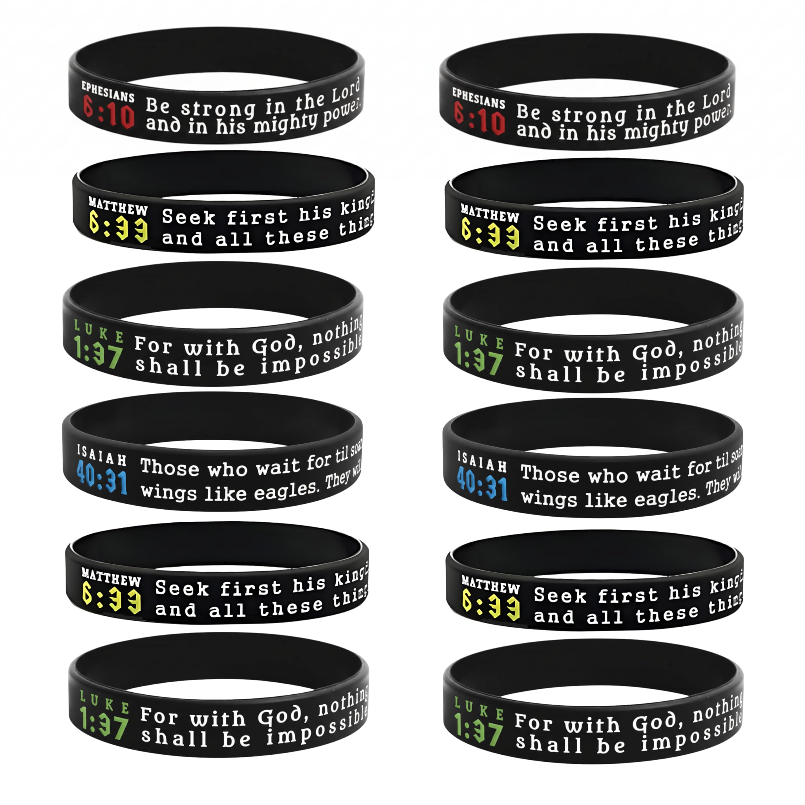 Ezekiel Gift Co. (12-pack) Religious Silicone Bracelets with Bible Verses - Wholesale Bulk Pack of 1 Dozen Christian Wristbands, Adult Size