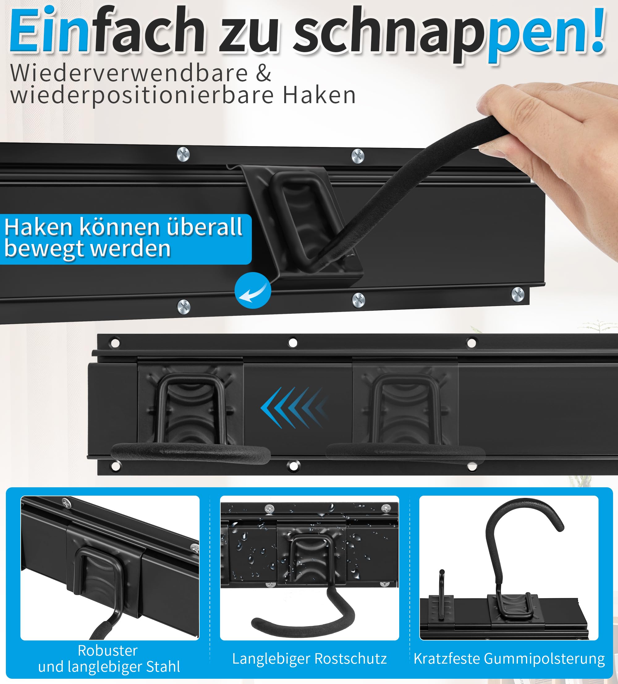 Fahrrad Wandhalterung, für 6 Fahrräder und 3 Helme Fahrrad Haken,Schwarz | Wand Fahrradhalter für Garage und Zuhause,Fahrradständer Wandmontage mit Werkzeugaufbewahrungshaken,Geeignet für Kleine Räume